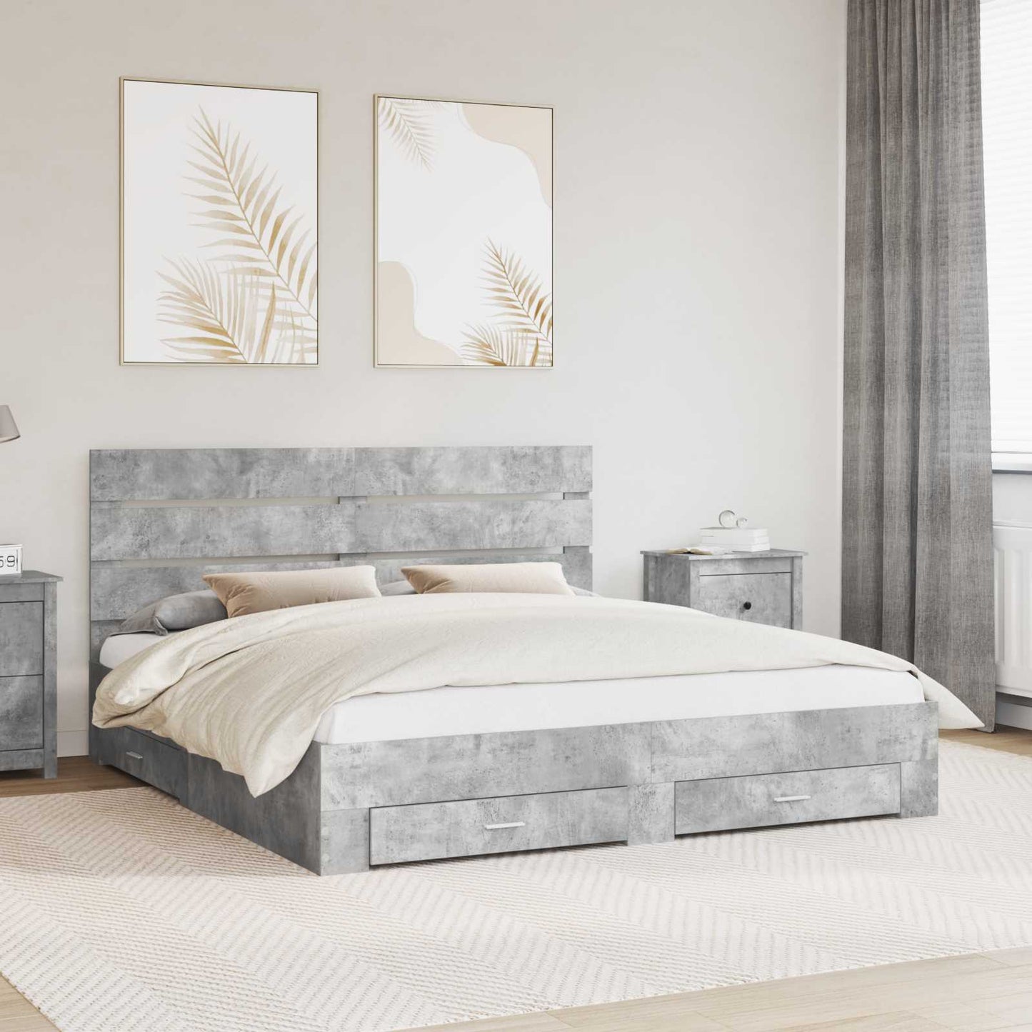 Bedframe met lade Beton Grijs 180 x 200 cm Bewerkt hout is nu te koop bij PeponiXL, paradijselijk wonen!