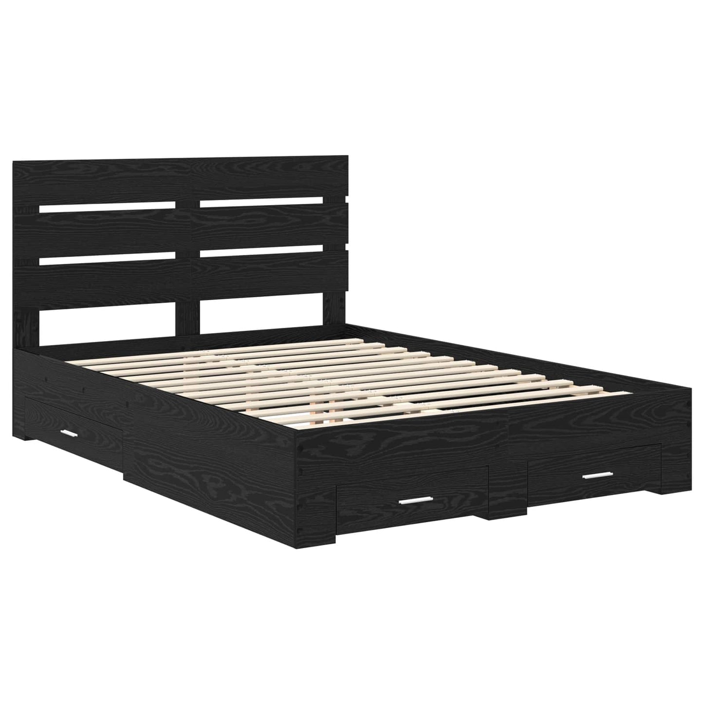Bedframe met lade Zwart Eiken 160 x 200 cm Bewerkt hout is nu te koop bij PeponiXL, paradijselijk wonen!