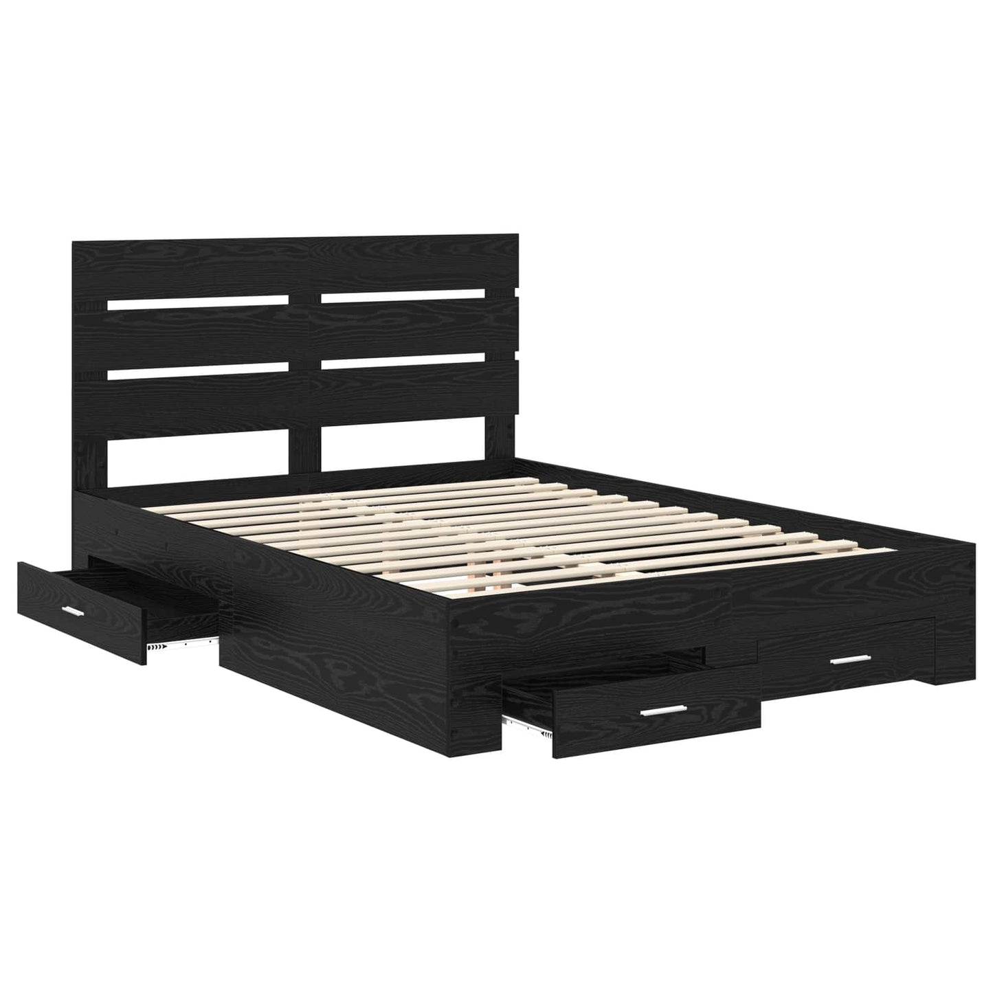 Bedframe met lade Zwart Eiken 160 x 200 cm Bewerkt hout is nu te koop bij PeponiXL, paradijselijk wonen!