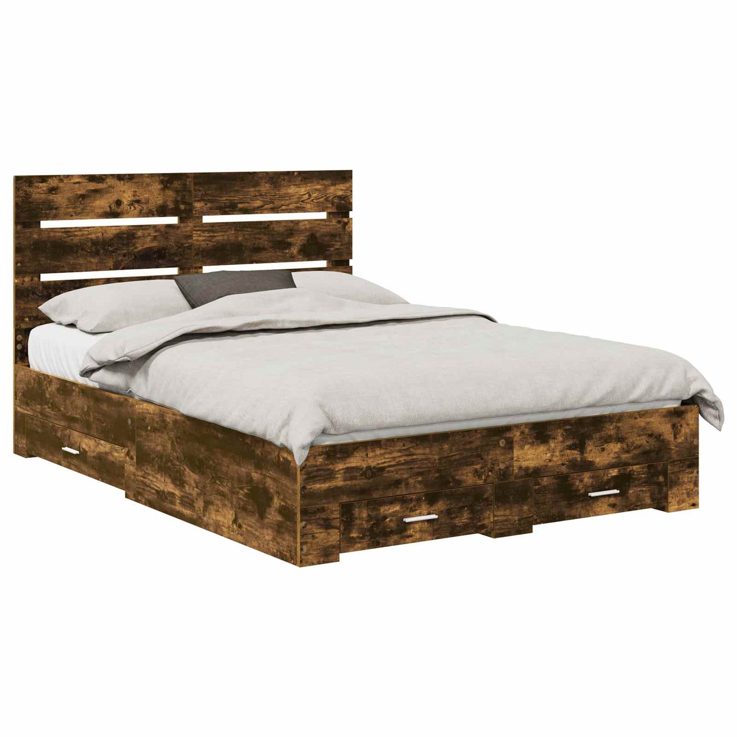 Bedframe met lade Gerookt eiken 150 x 200 cm Bewerkt hout is nu te koop bij PeponiXL, paradijselijk wonen!