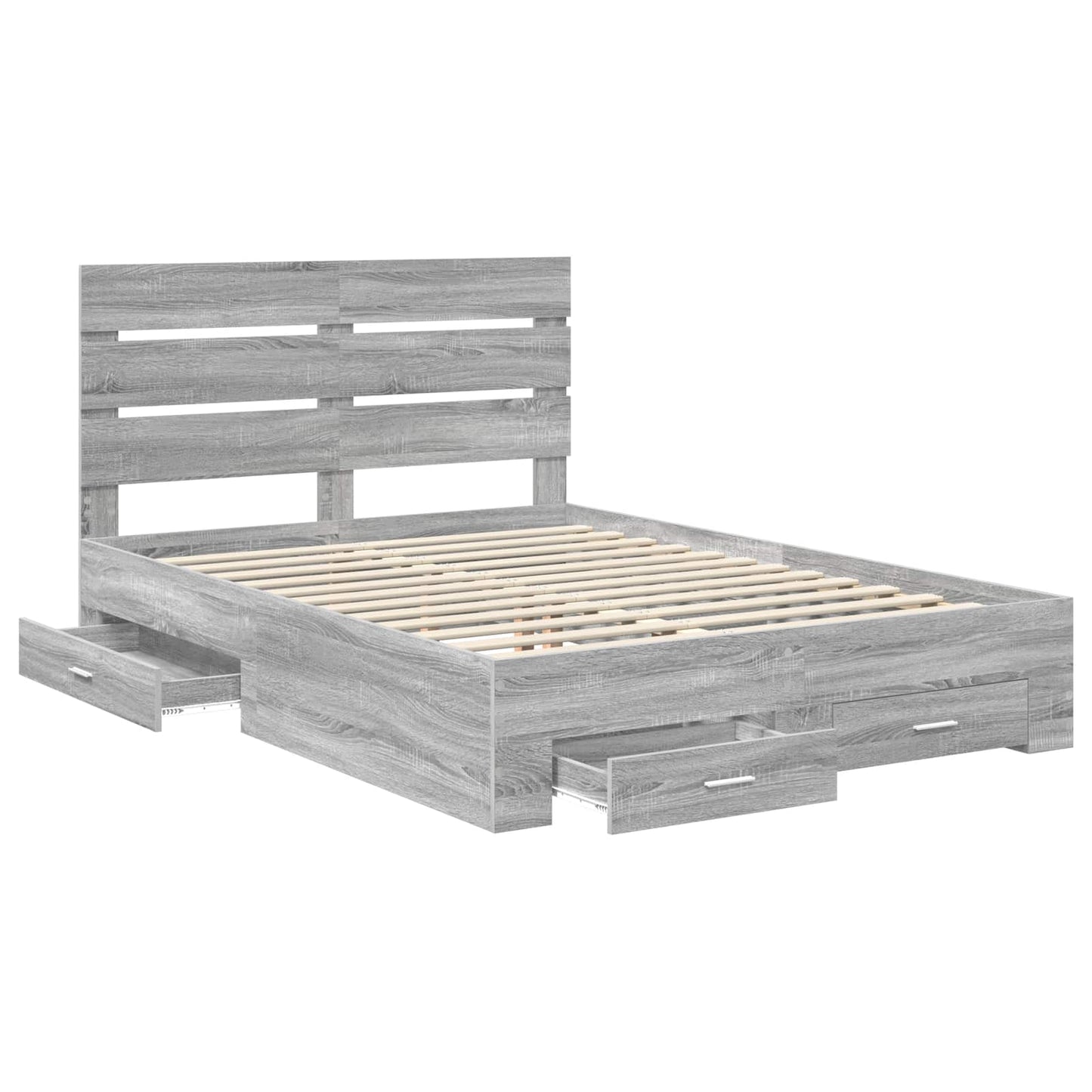 Bedframe met lade Grijs Sonoma 150 x 200 cm Bewerkt hout is nu te koop bij PeponiXL, paradijselijk wonen!