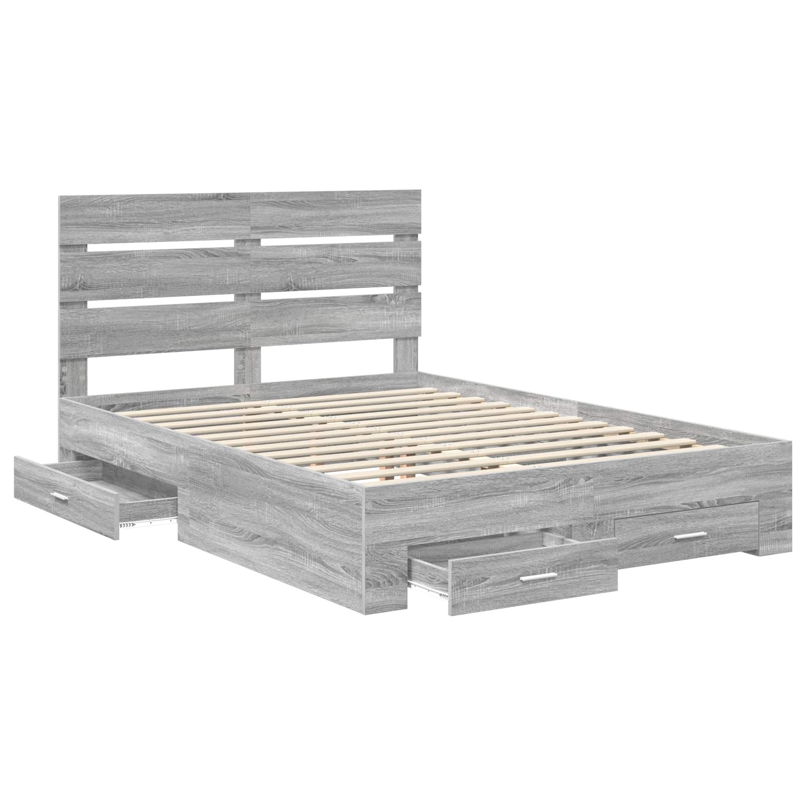 Bedframe met lade Grijs Sonoma 150 x 200 cm Bewerkt hout is nu te koop bij PeponiXL, paradijselijk wonen!