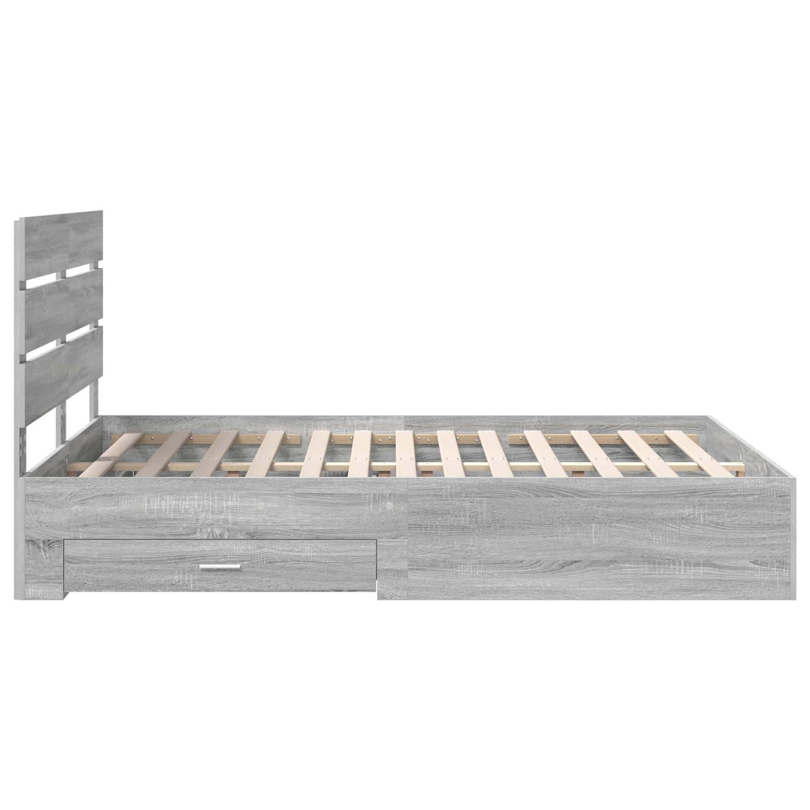 Bedframe met lade Grijs Sonoma 150 x 200 cm Bewerkt hout is nu te koop bij PeponiXL, paradijselijk wonen!