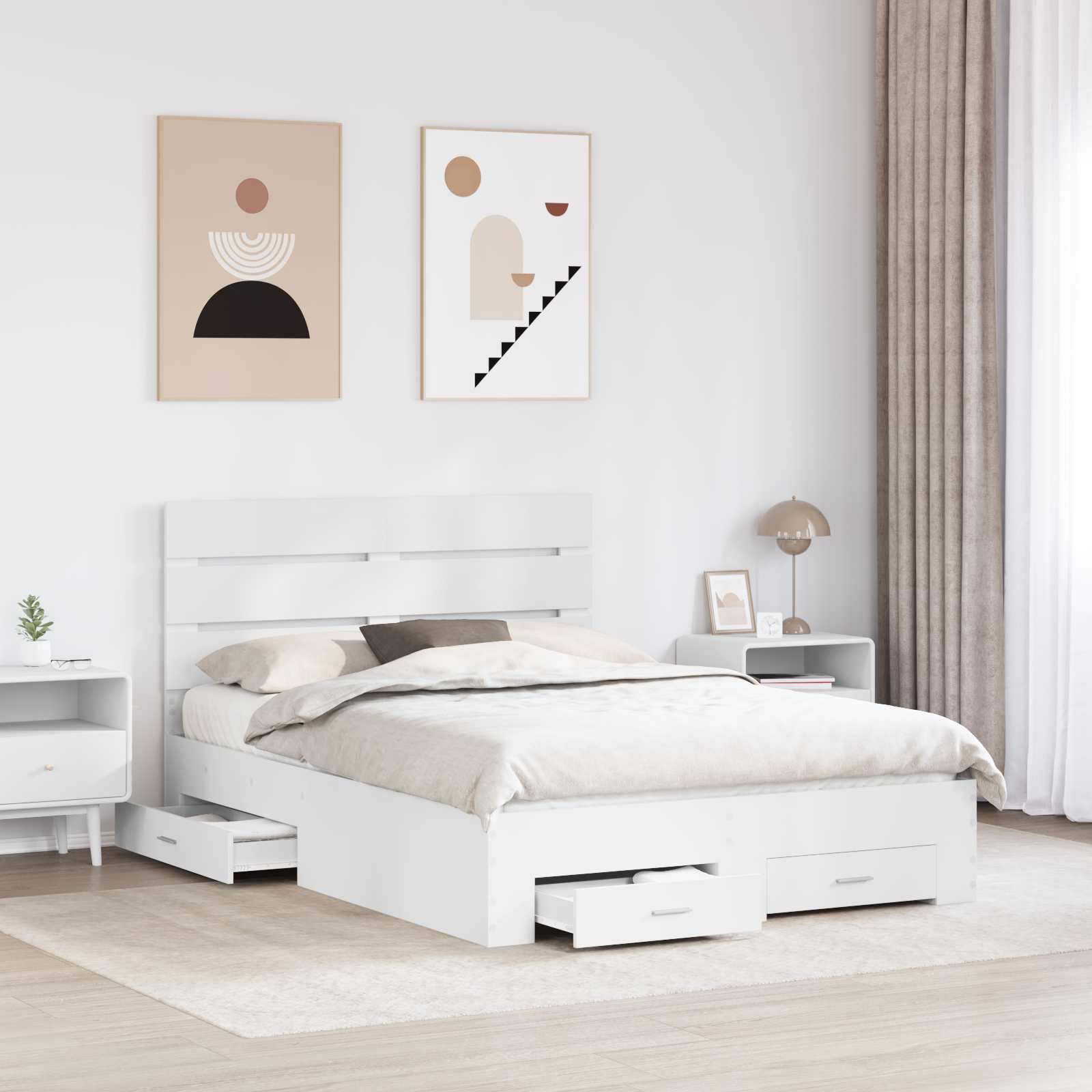 Bedframe met lade met hoofdeinde Wit 140 x 200 cm Bewerkt hout is nu te koop bij PeponiXL, paradijselijk wonen!