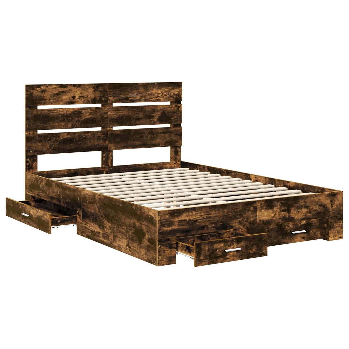Bedframe met lade Gerookt eiken 140 x 200 cm Bewerkt hout is nu te koop bij PeponiXL, paradijselijk wonen!