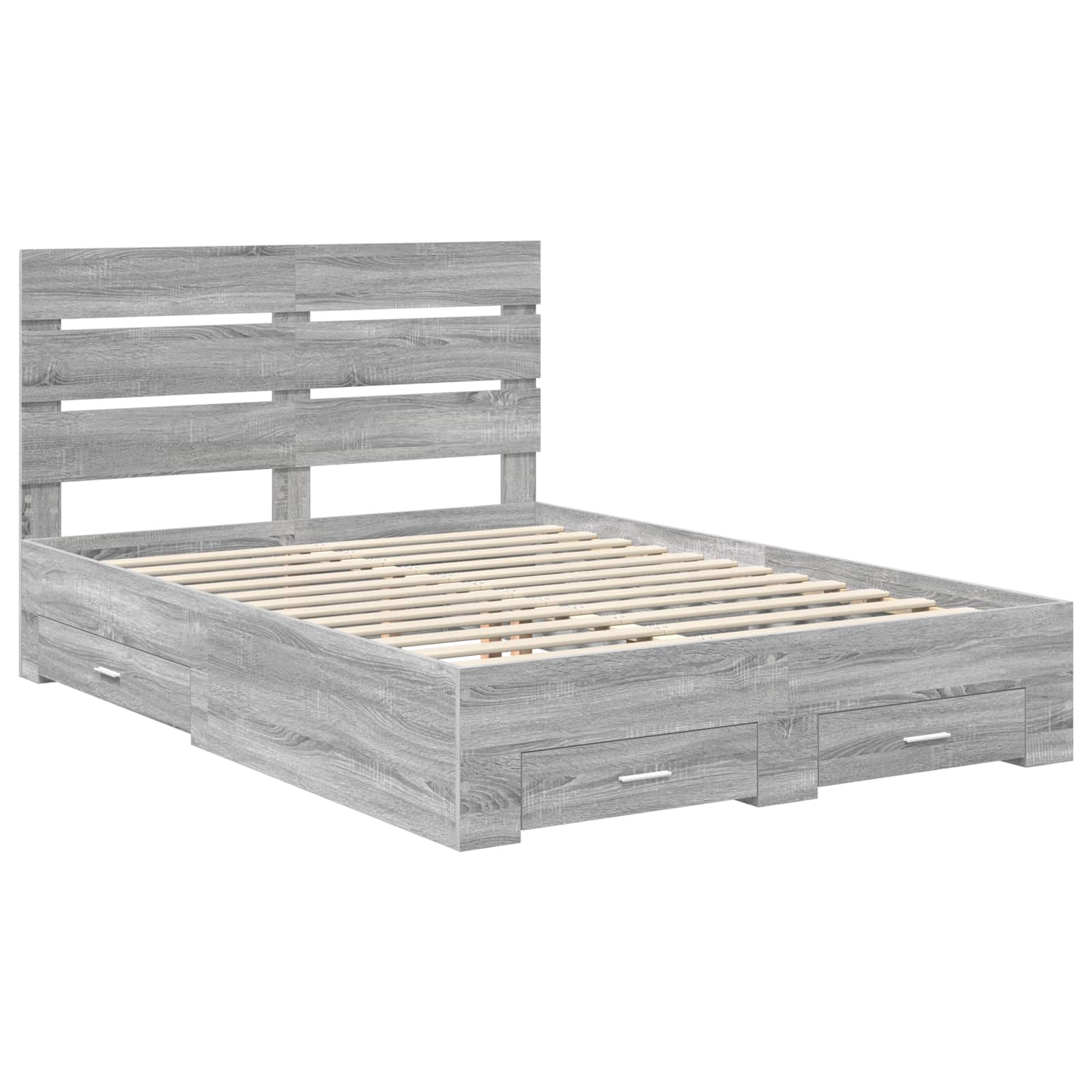 Bedframe met lade Grijs Sonoma 140 x 200 cm Bewerkt hout is nu te koop bij PeponiXL, paradijselijk wonen!