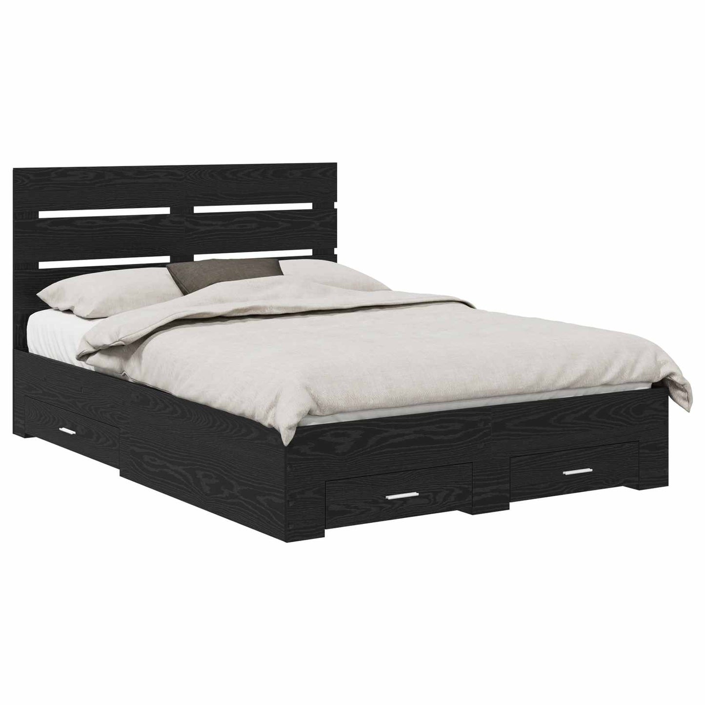 Bedframe met lade Zwart Eiken 140 x 190 cm Bewerkt hout is nu te koop bij PeponiXL, paradijselijk wonen!