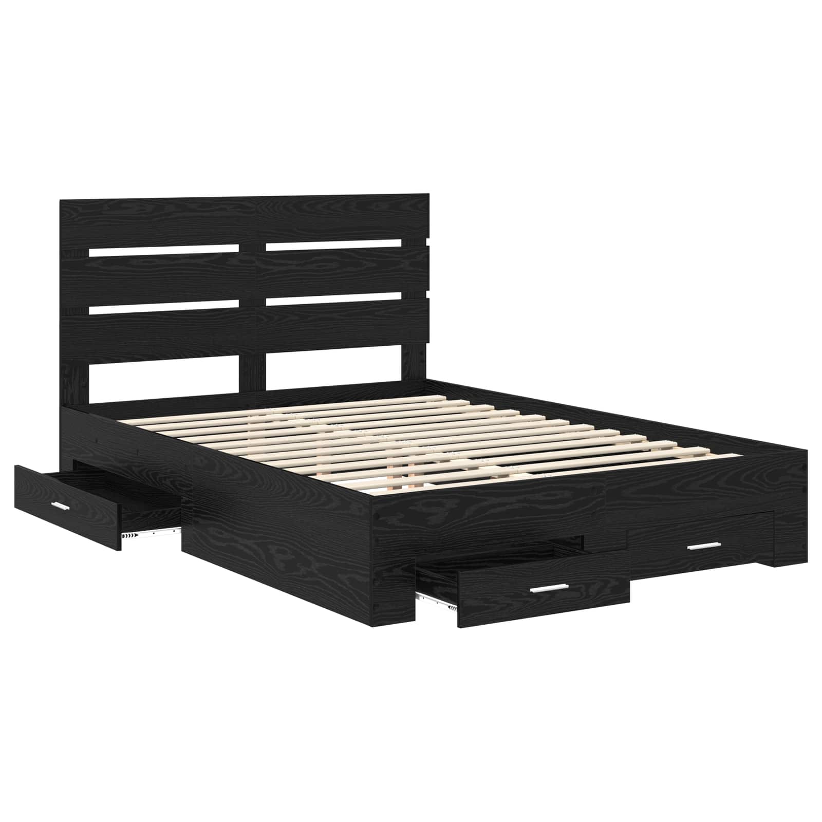 Bedframe met lade Zwart Eiken 140 x 190 cm Bewerkt hout is nu te koop bij PeponiXL, paradijselijk wonen!