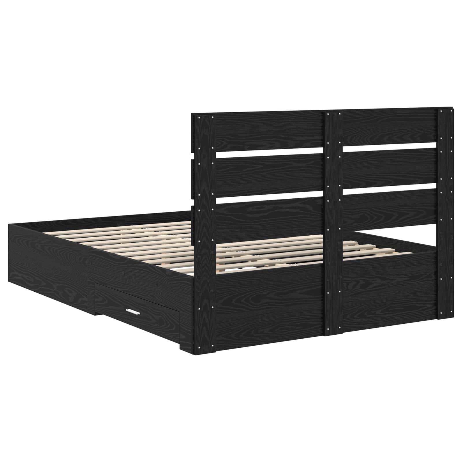 Bedframe met lade Zwart Eiken 140 x 190 cm Bewerkt hout is nu te koop bij PeponiXL, paradijselijk wonen!