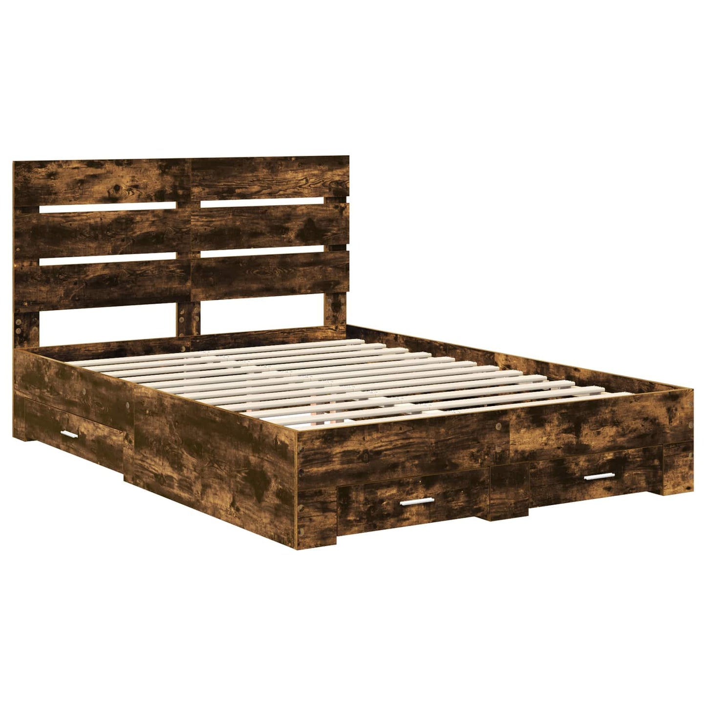 Bedframe met lade Gerookt eiken 140 x 190 cm Bewerkt hout is nu te koop bij PeponiXL, paradijselijk wonen!