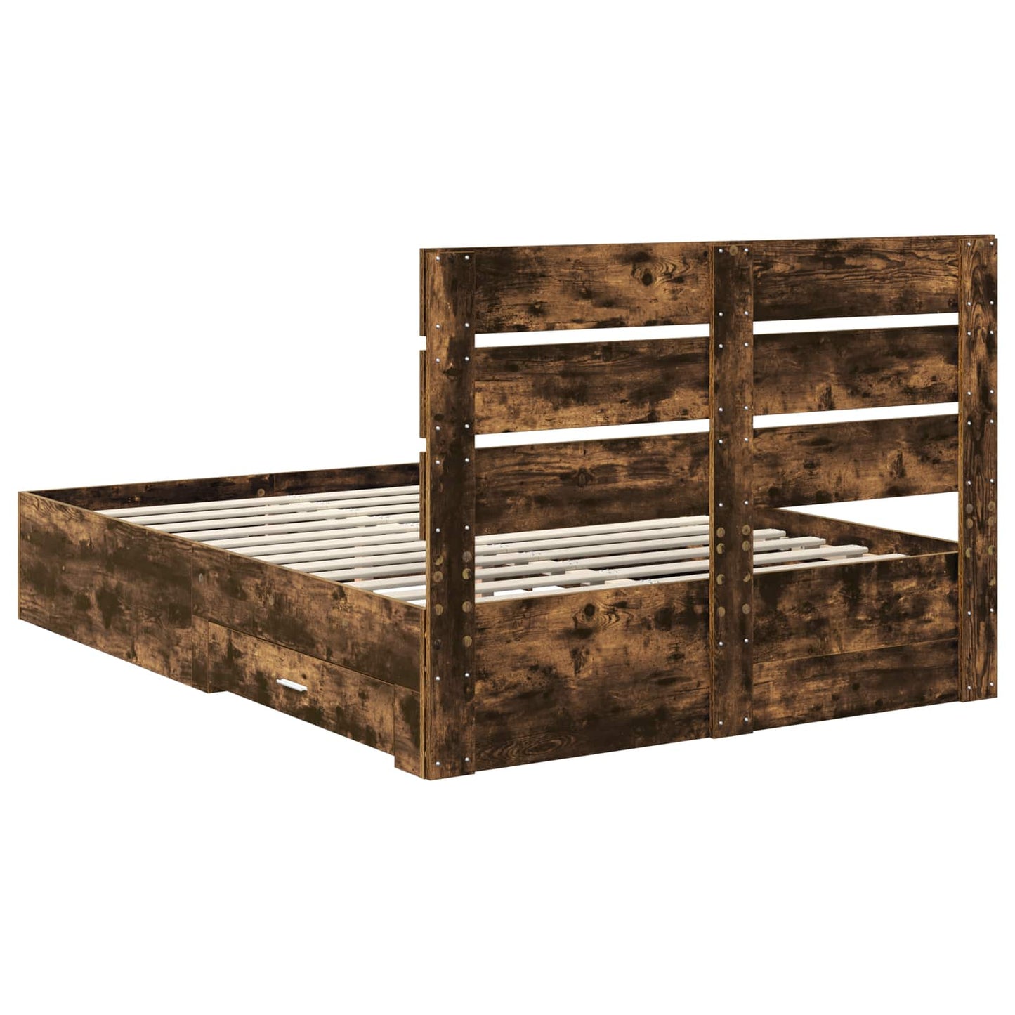 Bedframe met lade Gerookt eiken 140 x 190 cm Bewerkt hout is nu te koop bij PeponiXL, paradijselijk wonen!