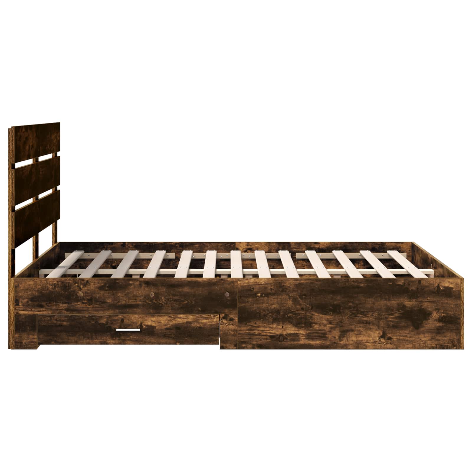Bedframe met lade Gerookt eiken 140 x 190 cm Bewerkt hout is nu te koop bij PeponiXL, paradijselijk wonen!