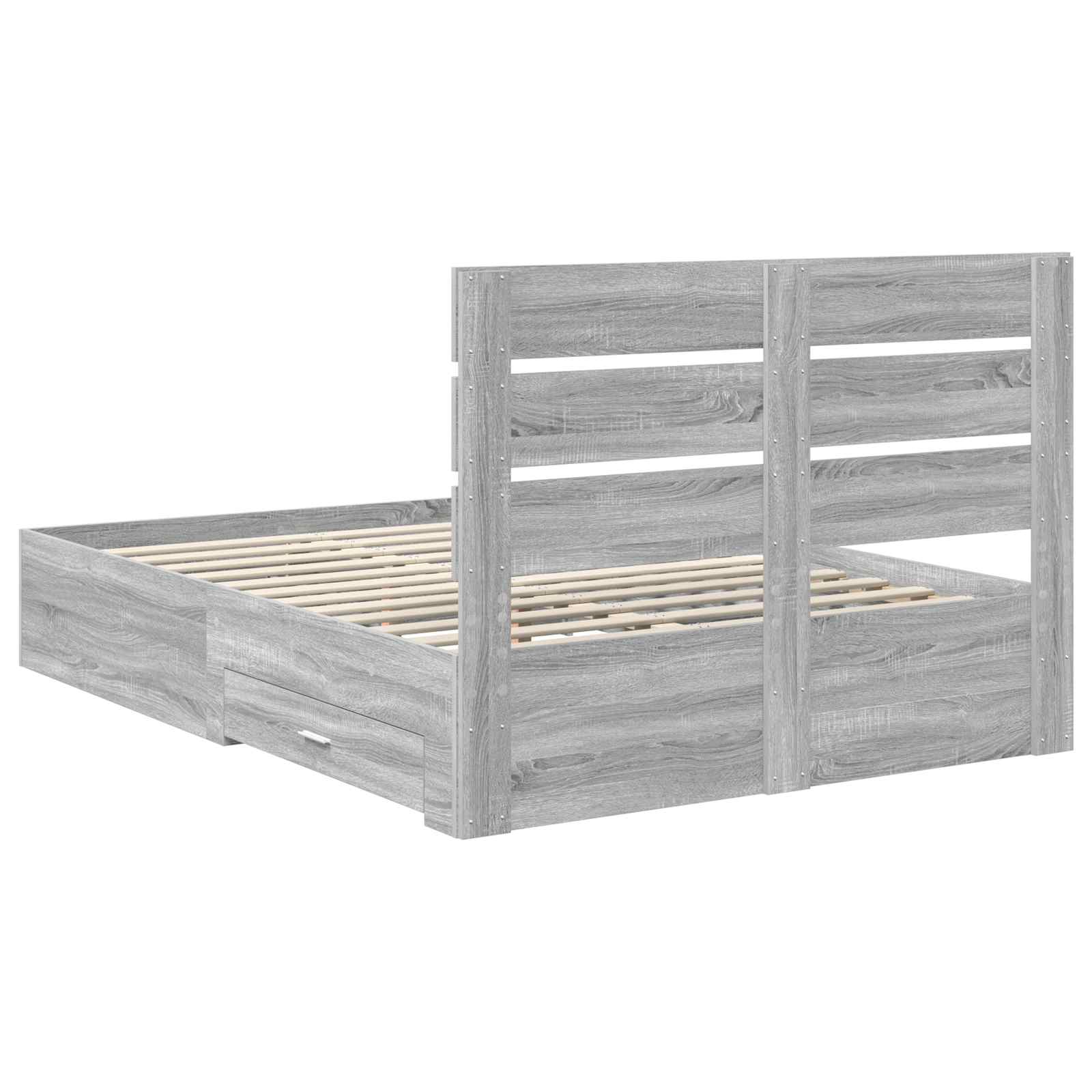 Bedframe met lade Grijs Sonoma 140 x 190 cm Bewerkt hout is nu te koop bij PeponiXL, paradijselijk wonen!