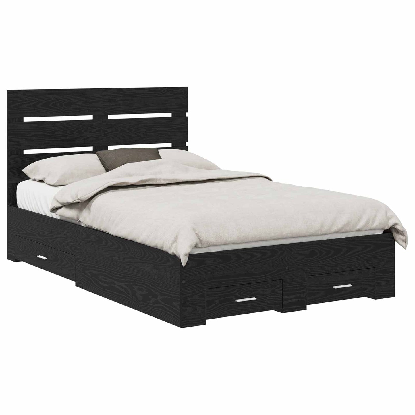 Bedframe met lade Zwart Eiken 135 x 190 cm Bewerkt hout is nu te koop bij PeponiXL, paradijselijk wonen!