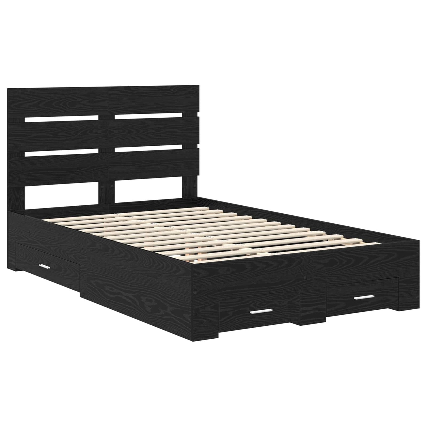 Bedframe met lade Zwart Eiken 135 x 190 cm Bewerkt hout is nu te koop bij PeponiXL, paradijselijk wonen!