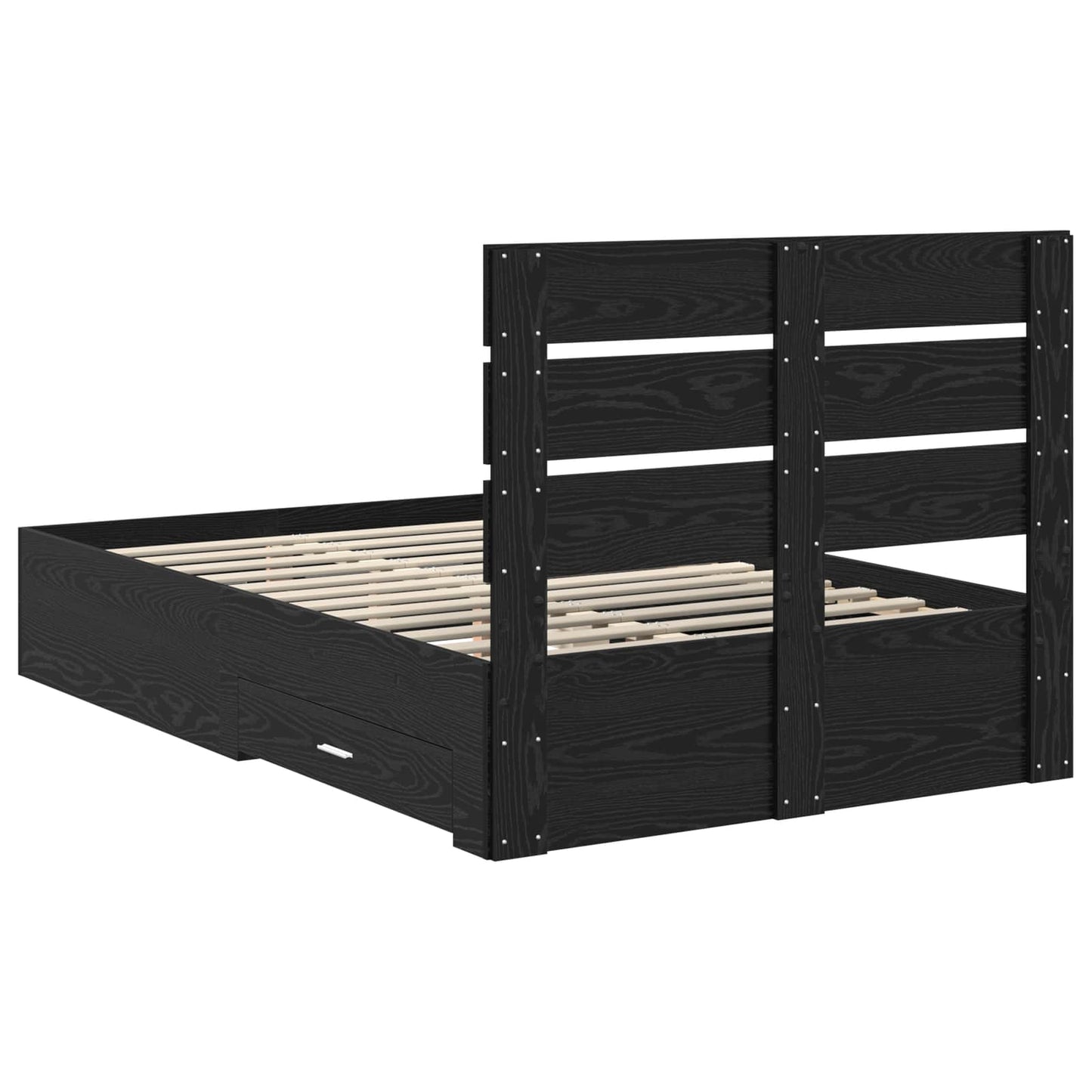 Bedframe met lade Zwart Eiken 135 x 190 cm Bewerkt hout is nu te koop bij PeponiXL, paradijselijk wonen!