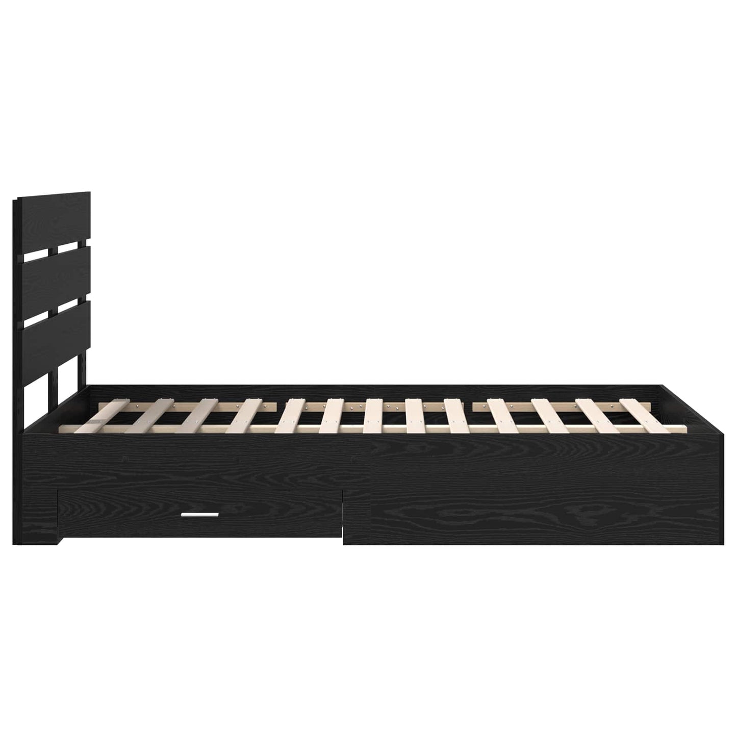 Bedframe met lade Zwart Eiken 135 x 190 cm Bewerkt hout is nu te koop bij PeponiXL, paradijselijk wonen!