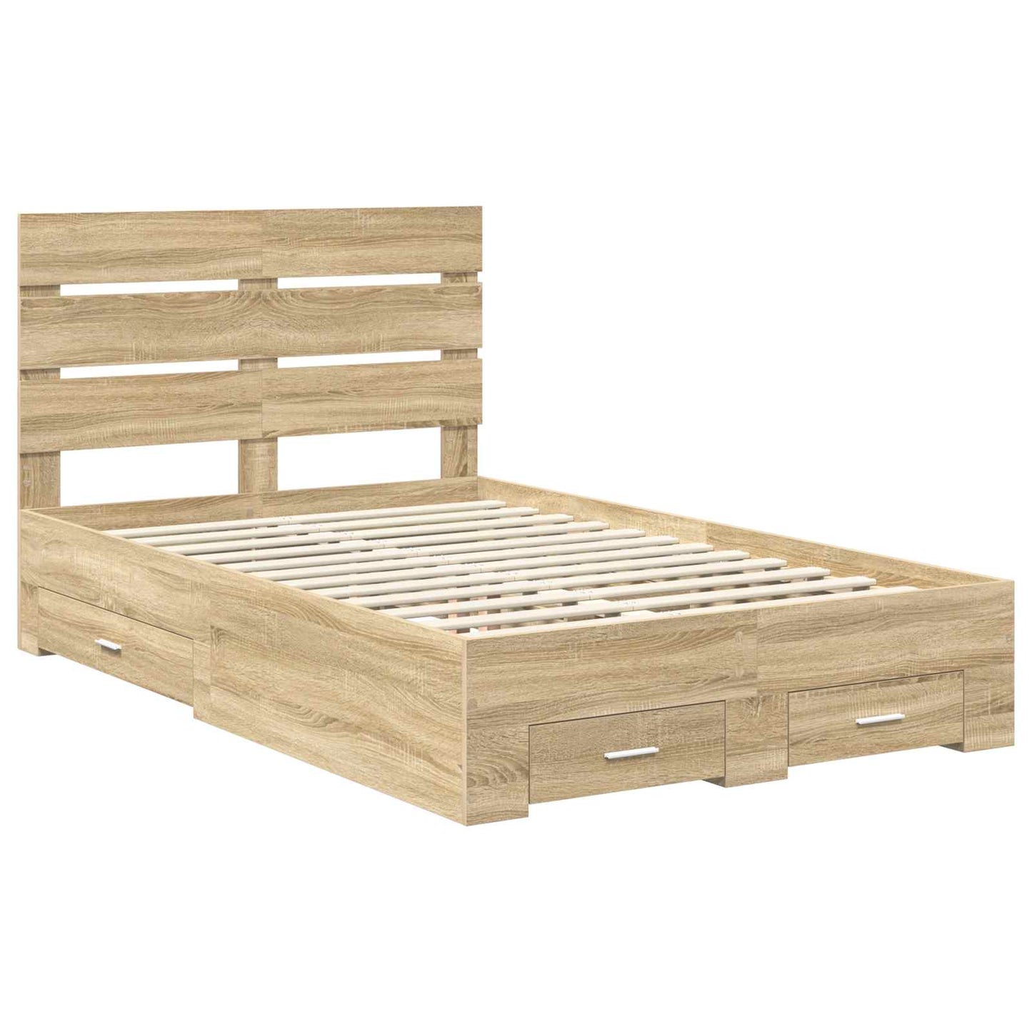 Bedframe met lade Sonoma Eiken 135 x 190 cm Bewerkt hout is nu te koop bij PeponiXL, paradijselijk wonen!