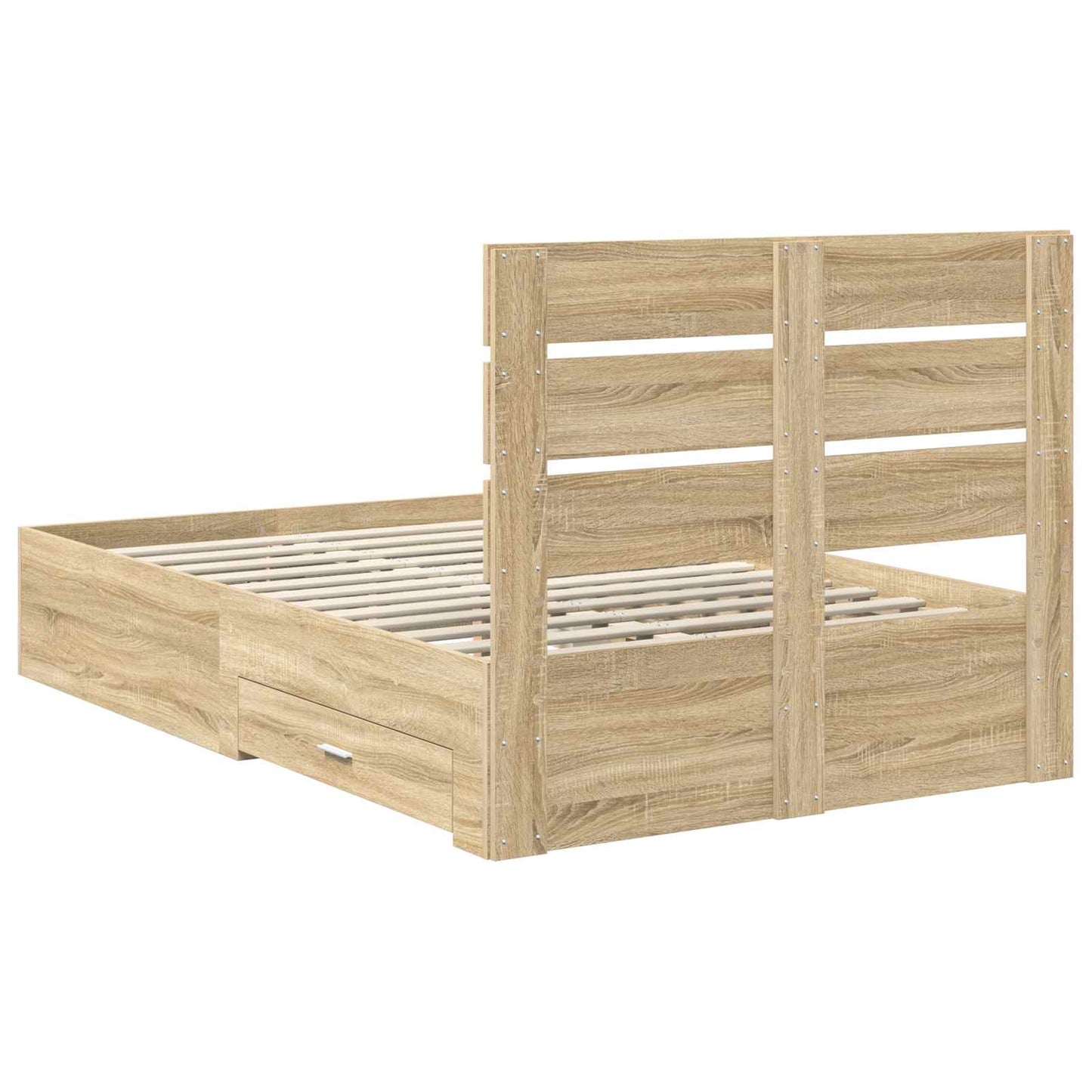 Bedframe met lade Sonoma Eiken 135 x 190 cm Bewerkt hout is nu te koop bij PeponiXL, paradijselijk wonen!