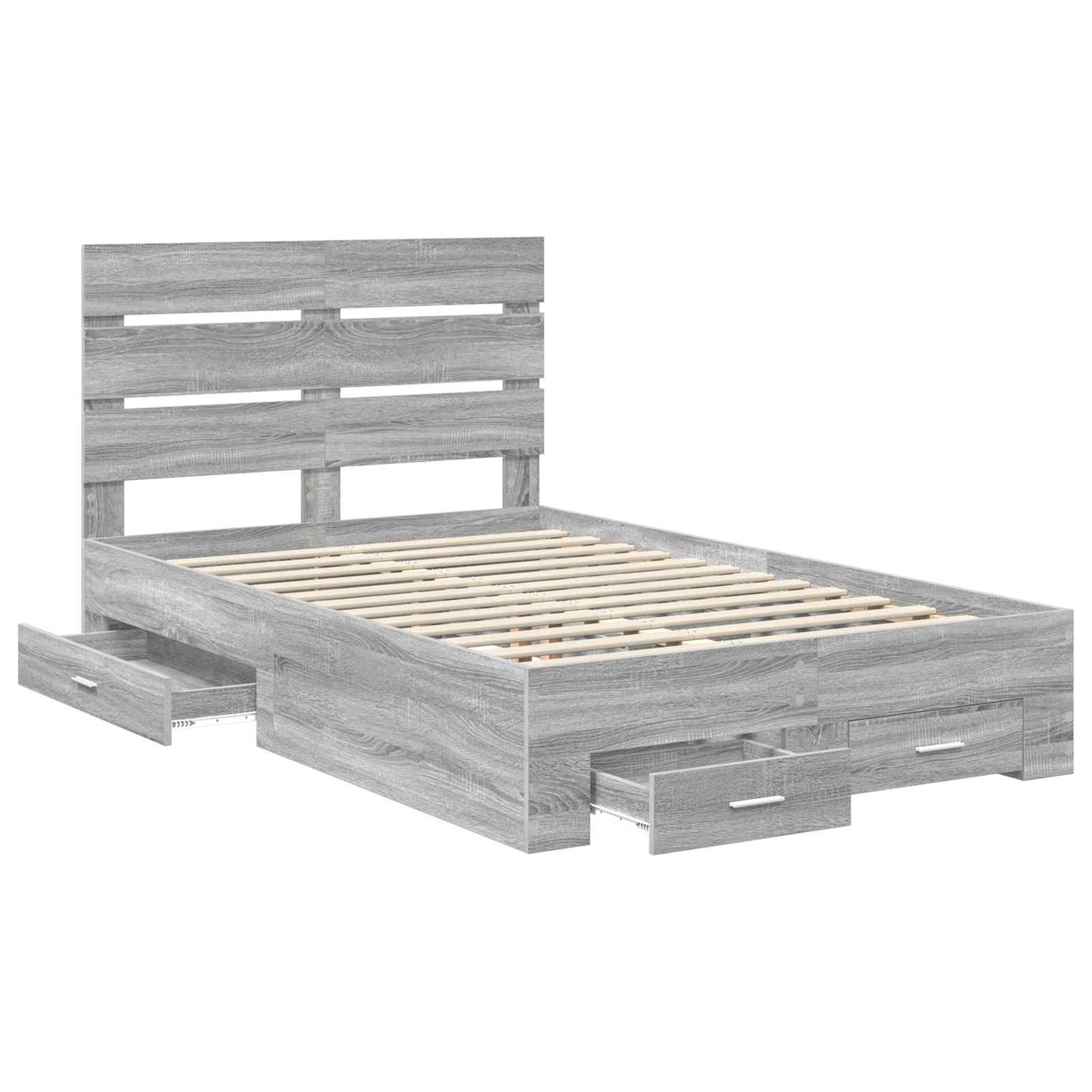 Bedframe met lade Grijs Sonoma 135 x 190 cm Bewerkt hout is nu te koop bij PeponiXL, paradijselijk wonen!