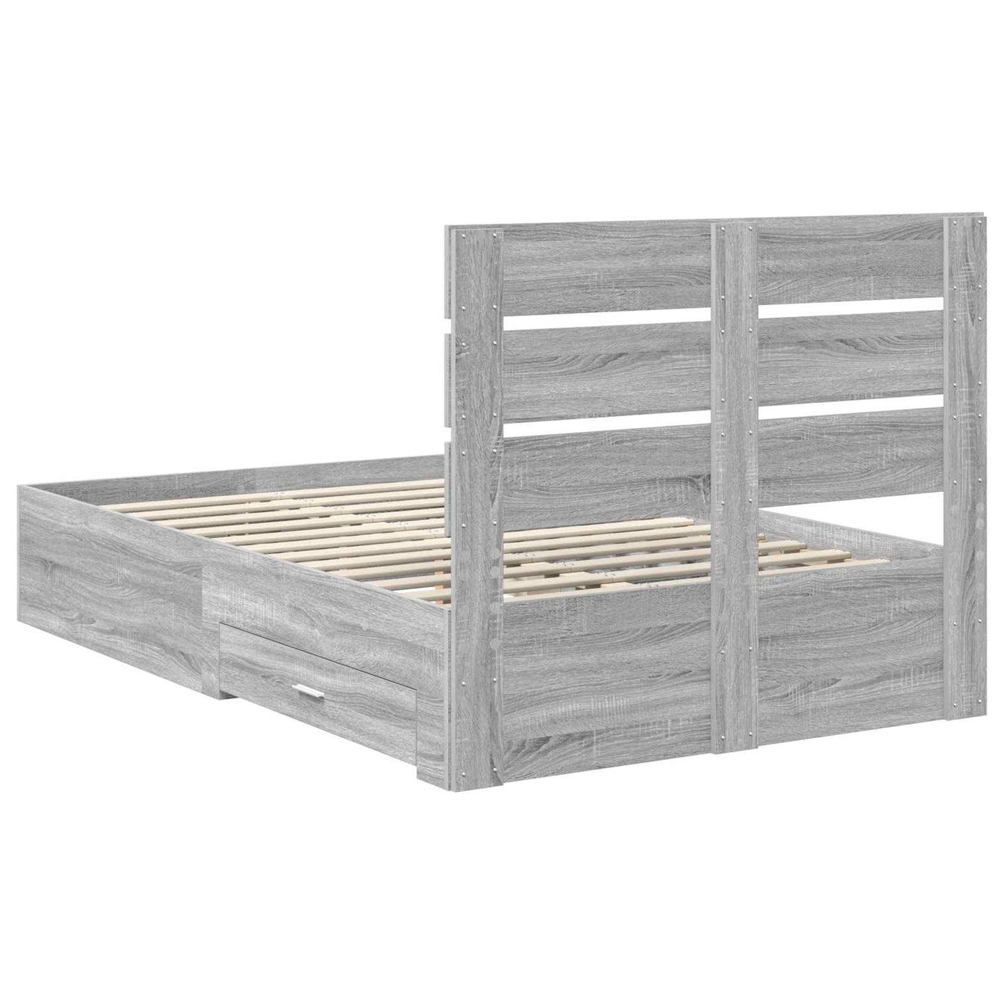 Bedframe met lade Grijs Sonoma 135 x 190 cm Bewerkt hout is nu te koop bij PeponiXL, paradijselijk wonen!