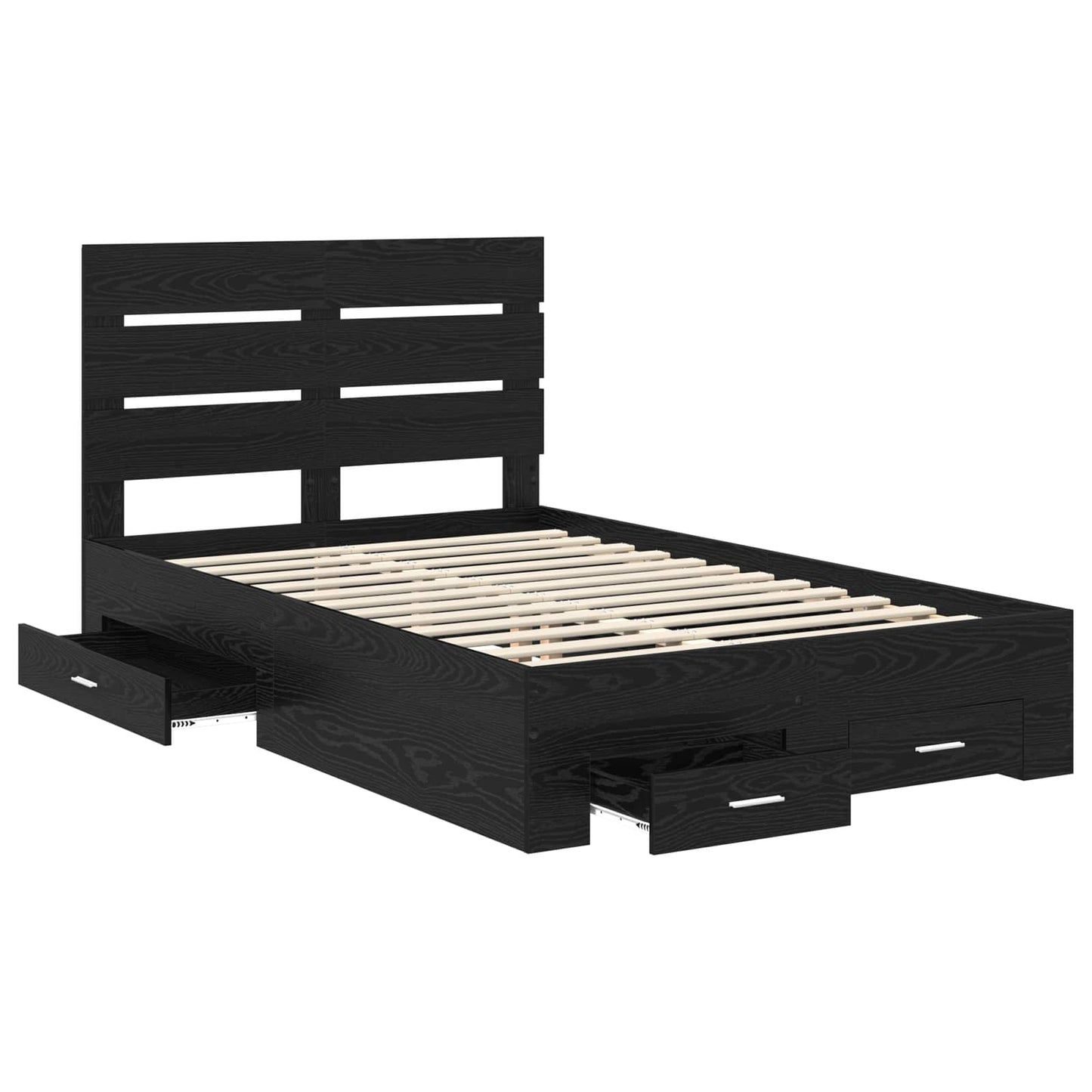 Bedframe met lade Zwart Eiken 120 x 200 cm Bewerkt hout is nu te koop bij PeponiXL, paradijselijk wonen!