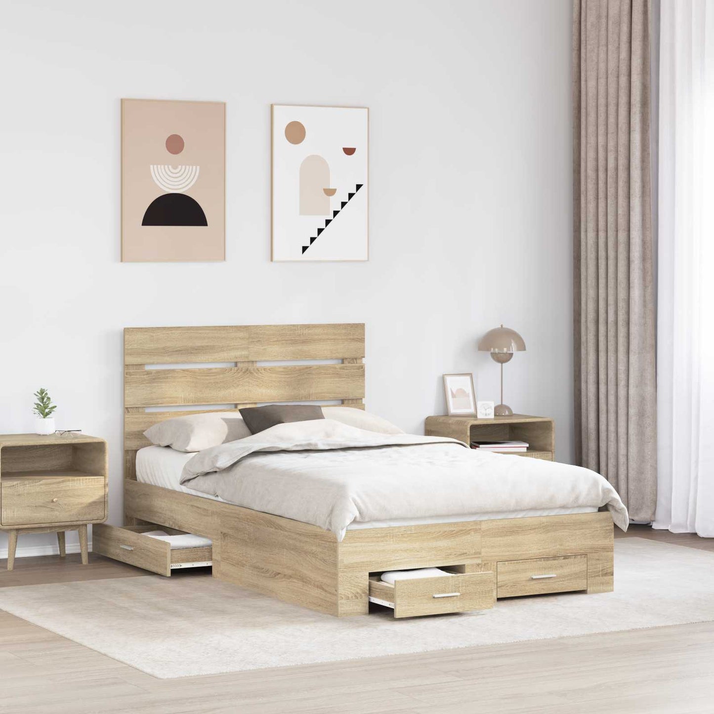 Bedframe met lade Sonoma Eiken 120 x 200 cm Bewerkt hout is nu te koop bij PeponiXL, paradijselijk wonen!