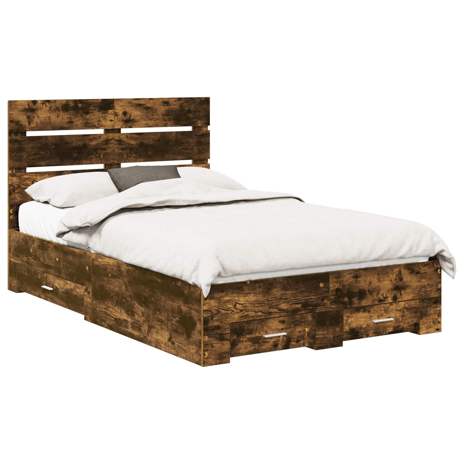 Bedframe met lade Gerookt eiken 120 x 200 cm Bewerkt hout is nu te koop bij PeponiXL, paradijselijk wonen!