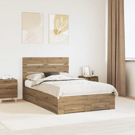 Bedframe met lade Artisan Eiken 120 x 200 cm Bewerkt hout is nu te koop bij PeponiXL, paradijselijk wonen!