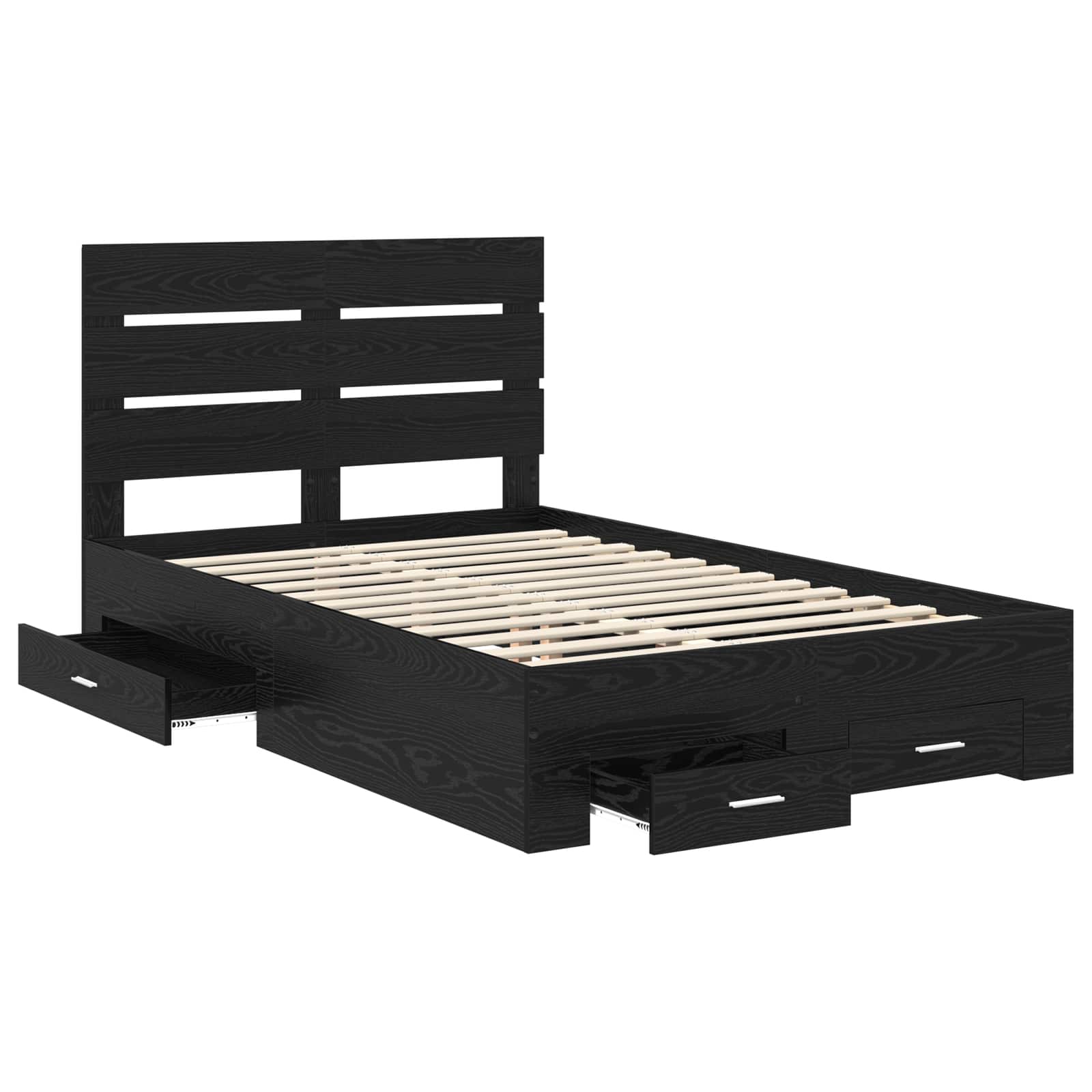 Bedframe met lade Zwart Eiken 120 x 190 cm Bewerkt hout is nu te koop bij PeponiXL, paradijselijk wonen!