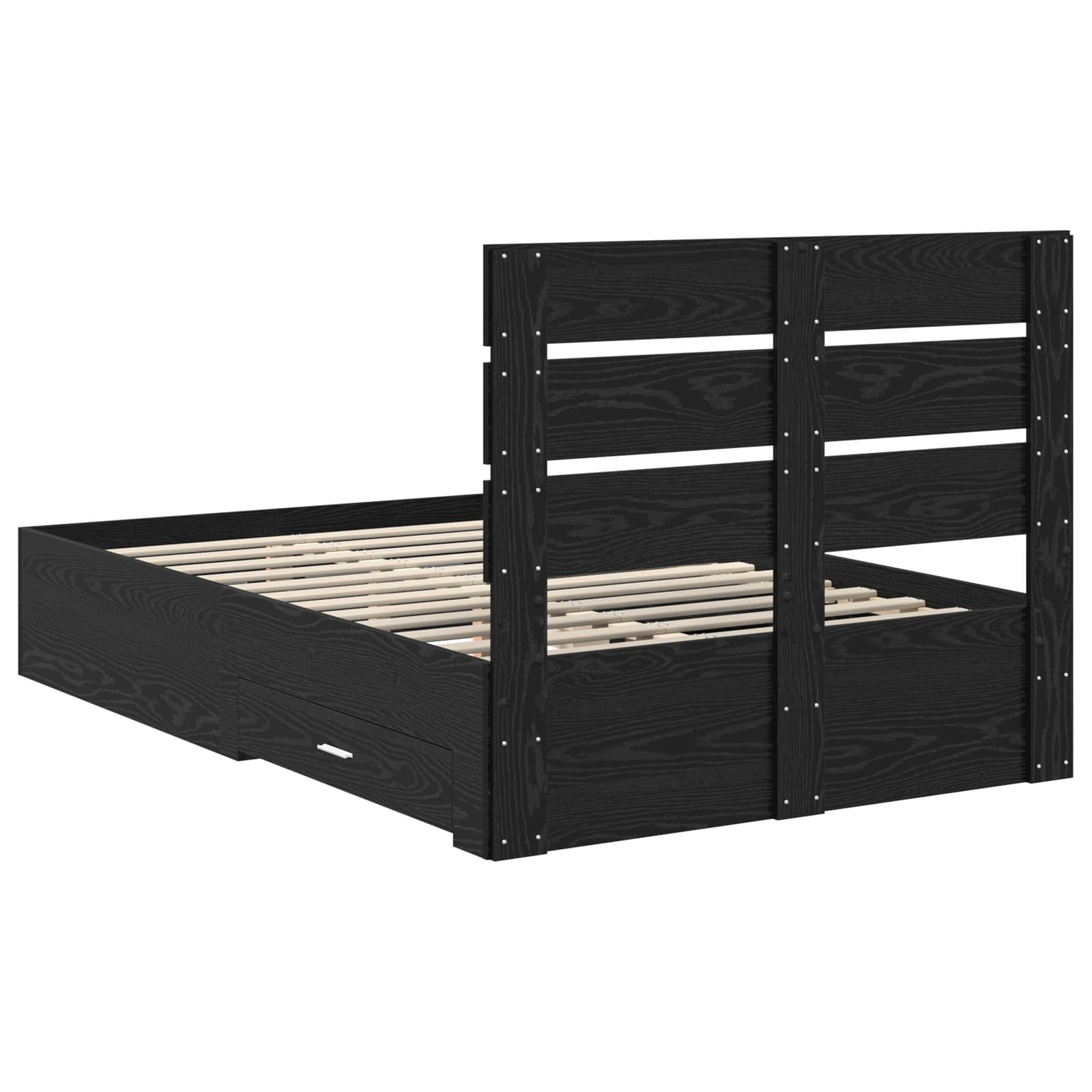 Bedframe met lade Zwart Eiken 120 x 190 cm Bewerkt hout is nu te koop bij PeponiXL, paradijselijk wonen!