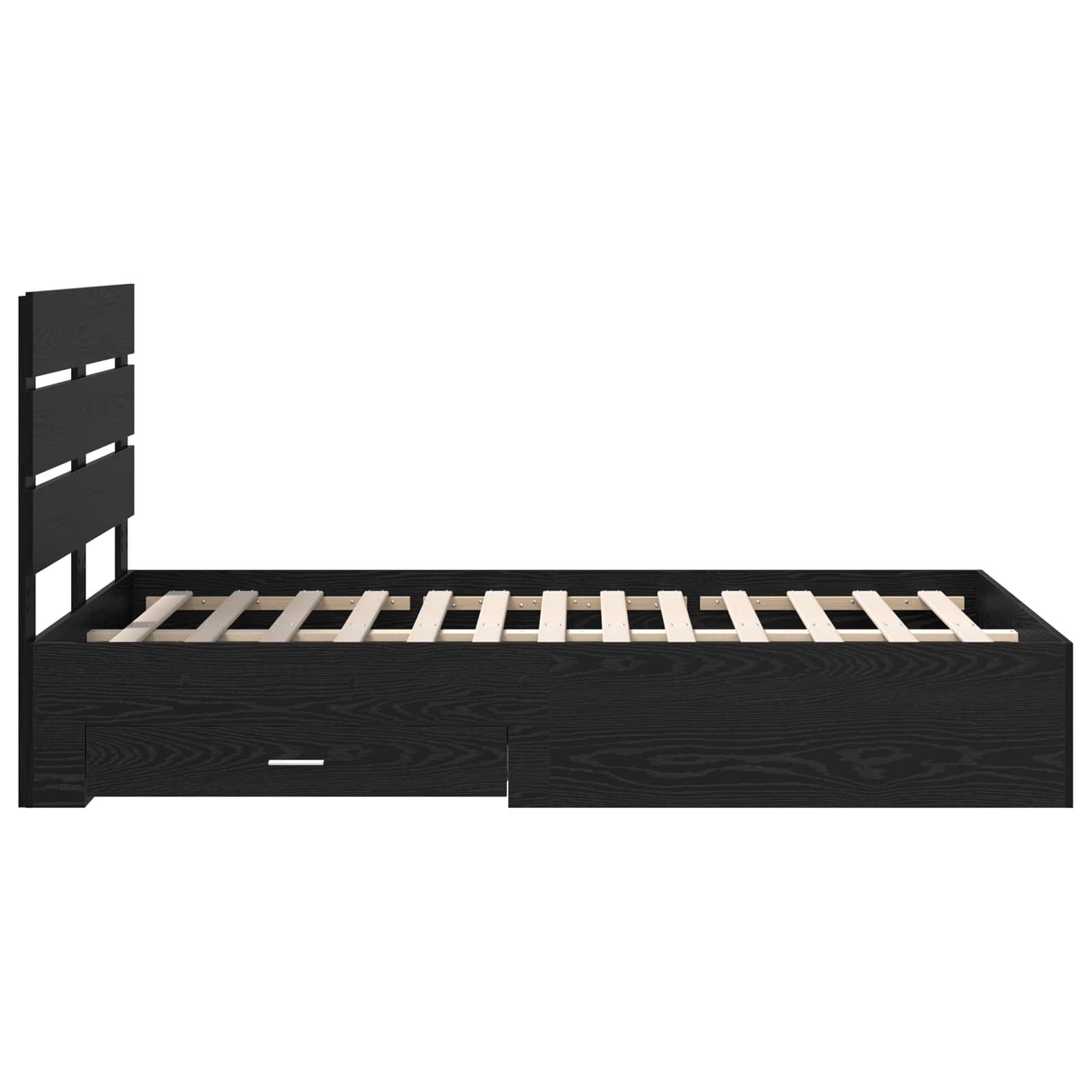 Bedframe met lade Zwart Eiken 120 x 190 cm Bewerkt hout is nu te koop bij PeponiXL, paradijselijk wonen!