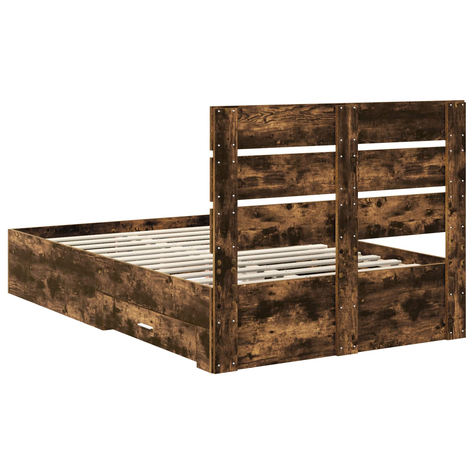 Bedframe met lade Gerookt eiken 120 x 190 cm Bewerkt hout is nu te koop bij PeponiXL, paradijselijk wonen!