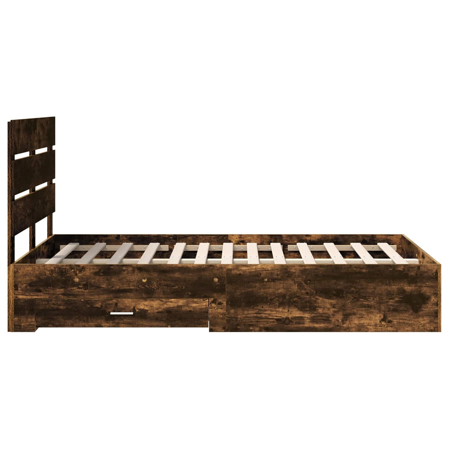 Bedframe met lade Gerookt eiken 120 x 190 cm Bewerkt hout is nu te koop bij PeponiXL, paradijselijk wonen!