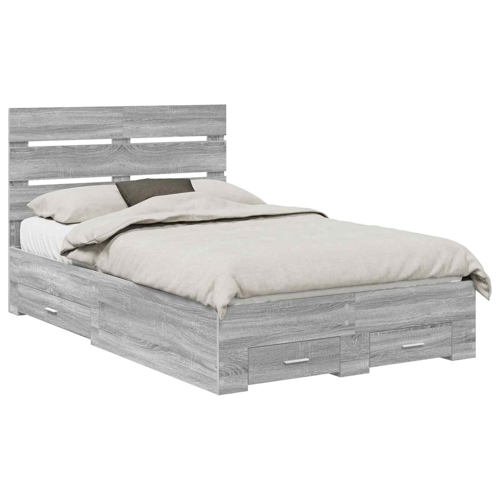 Bedframe met lade Grijs Sonoma 120 x 190 cm Bewerkt hout is nu te koop bij PeponiXL, paradijselijk wonen!