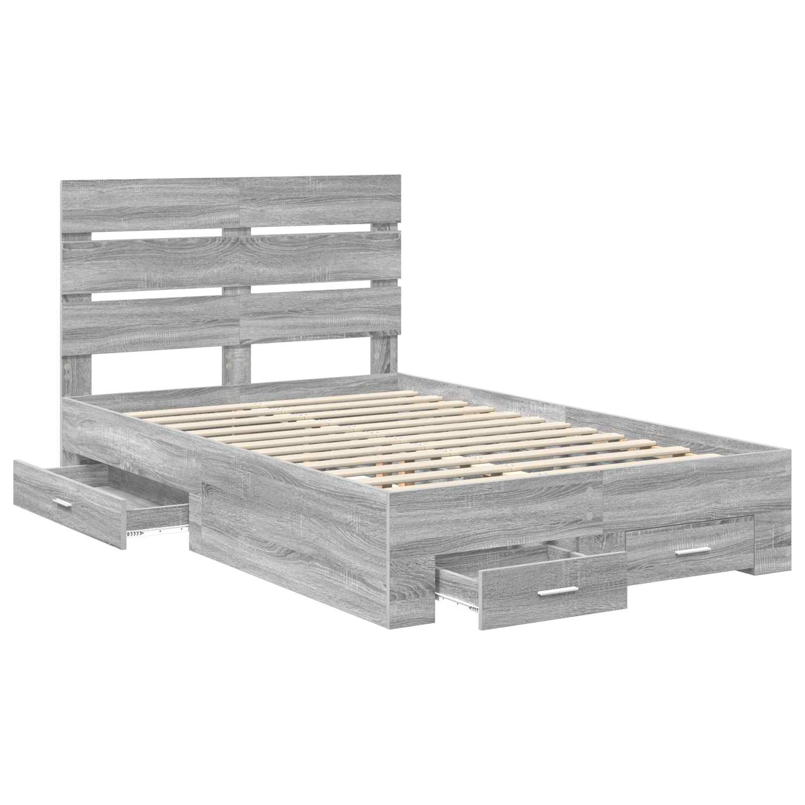 Bedframe met lade Grijs Sonoma 120 x 190 cm Bewerkt hout is nu te koop bij PeponiXL, paradijselijk wonen!