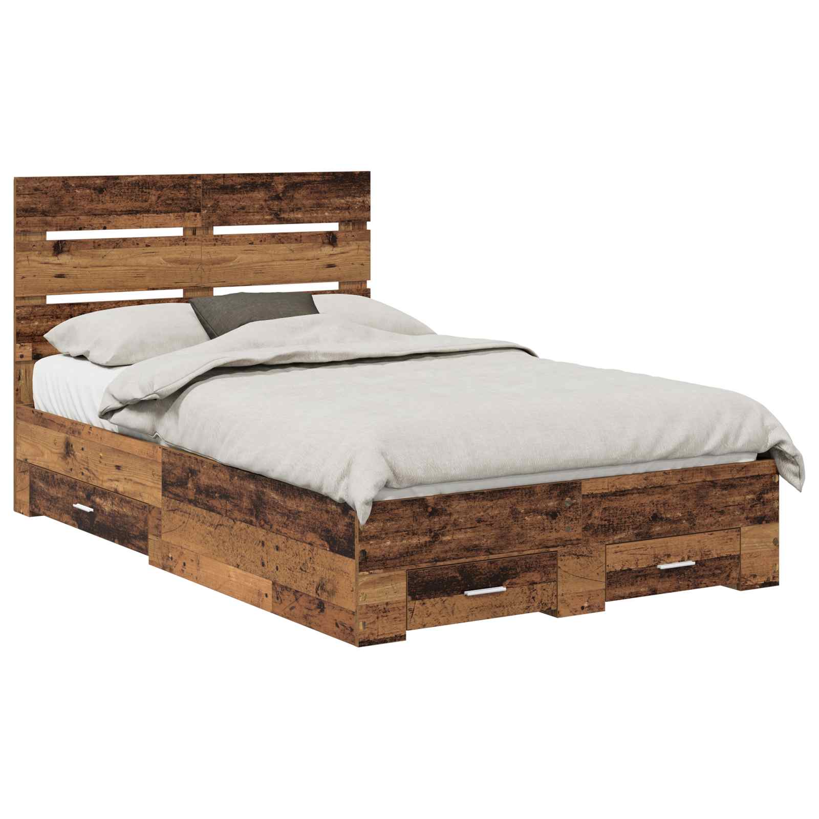 Bedframe met lade met opslag Oudhout 120 x 190 cm Bewerkt hout is nu te koop bij PeponiXL, paradijselijk wonen!