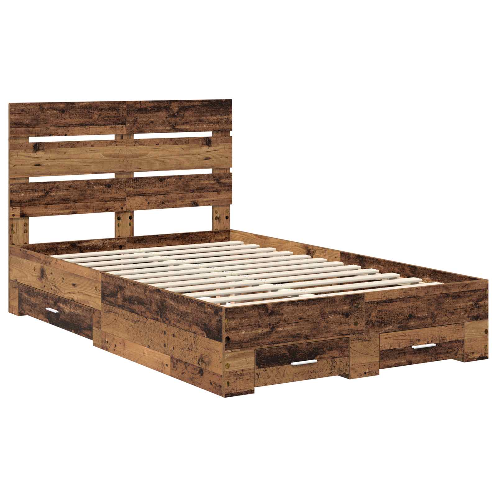 Bedframe met lade met opslag Oudhout 120 x 190 cm Bewerkt hout is nu te koop bij PeponiXL, paradijselijk wonen!