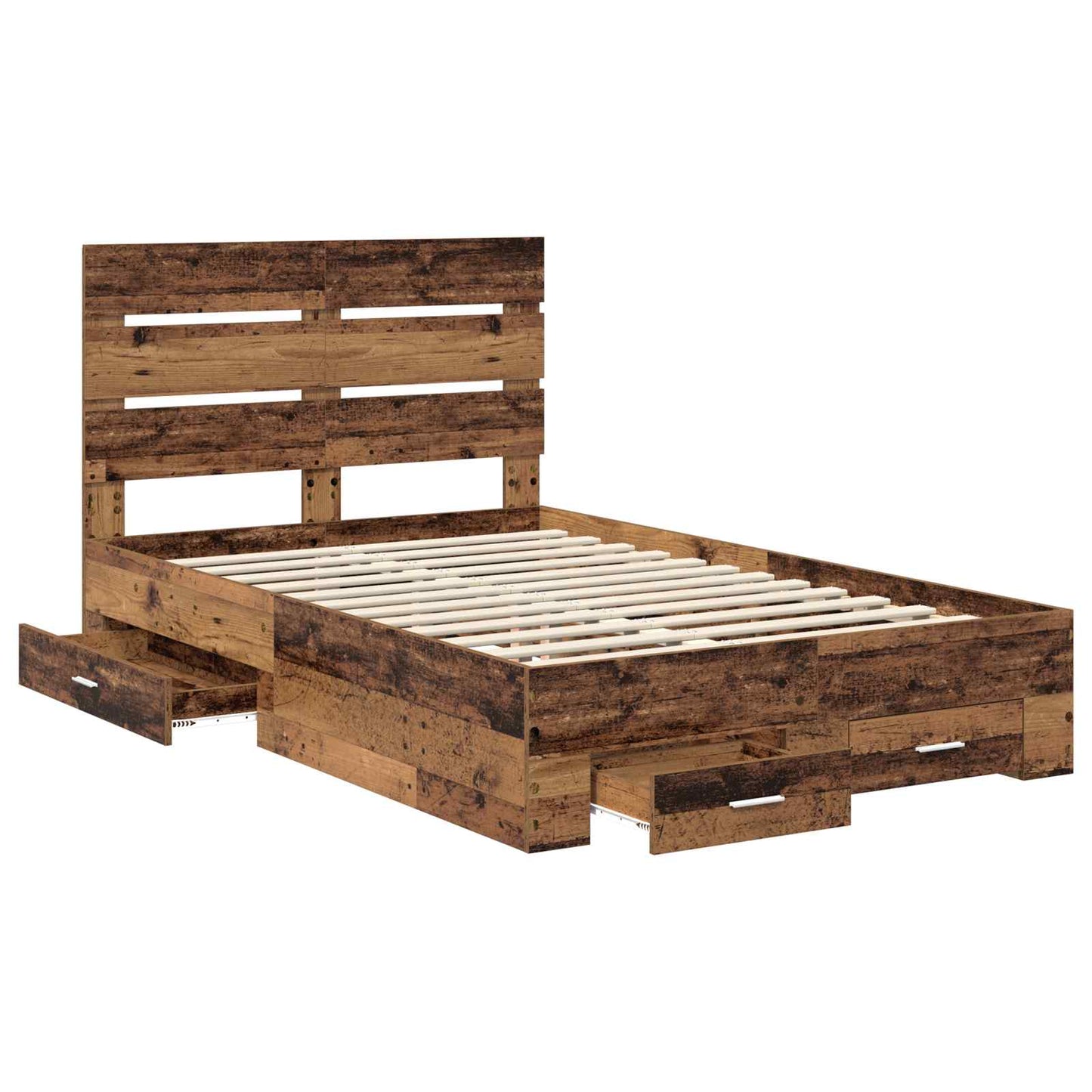 Bedframe met lade met opslag Oudhout 120 x 190 cm Bewerkt hout is nu te koop bij PeponiXL, paradijselijk wonen!