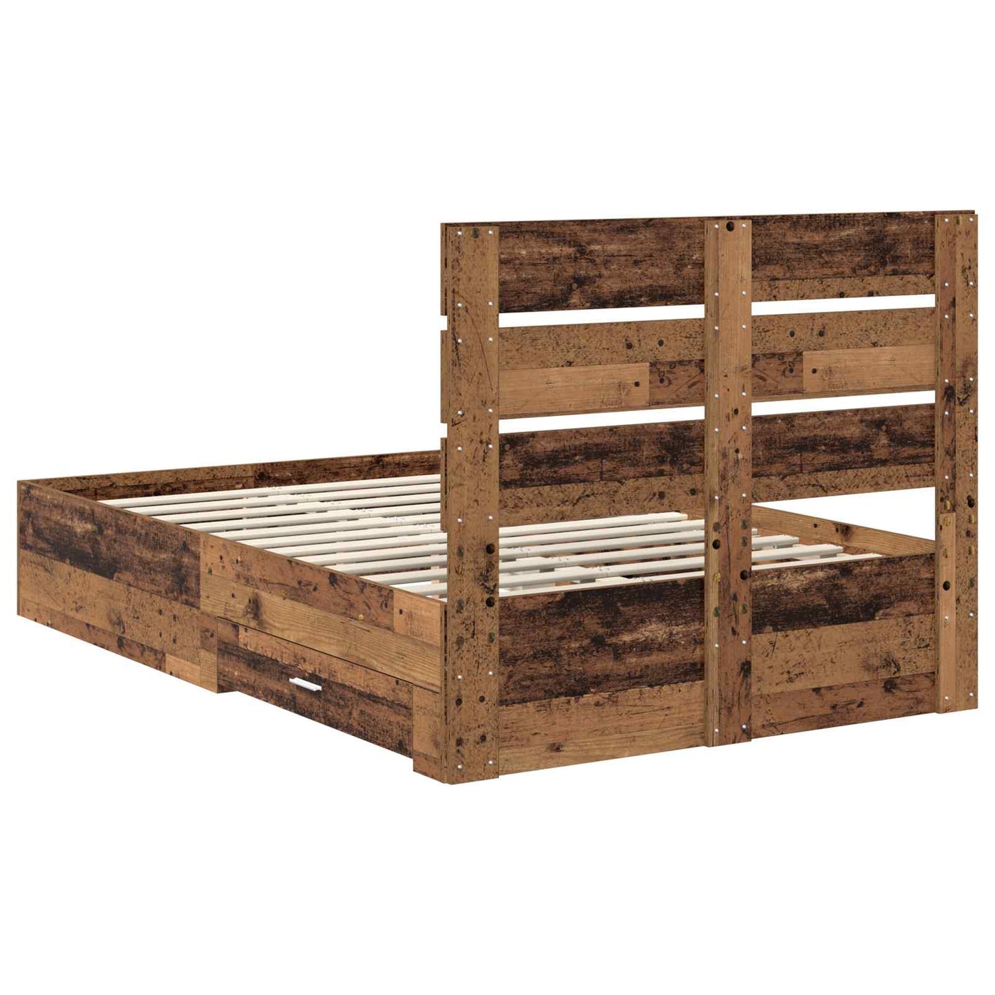 Bedframe met lade met opslag Oudhout 120 x 190 cm Bewerkt hout is nu te koop bij PeponiXL, paradijselijk wonen!