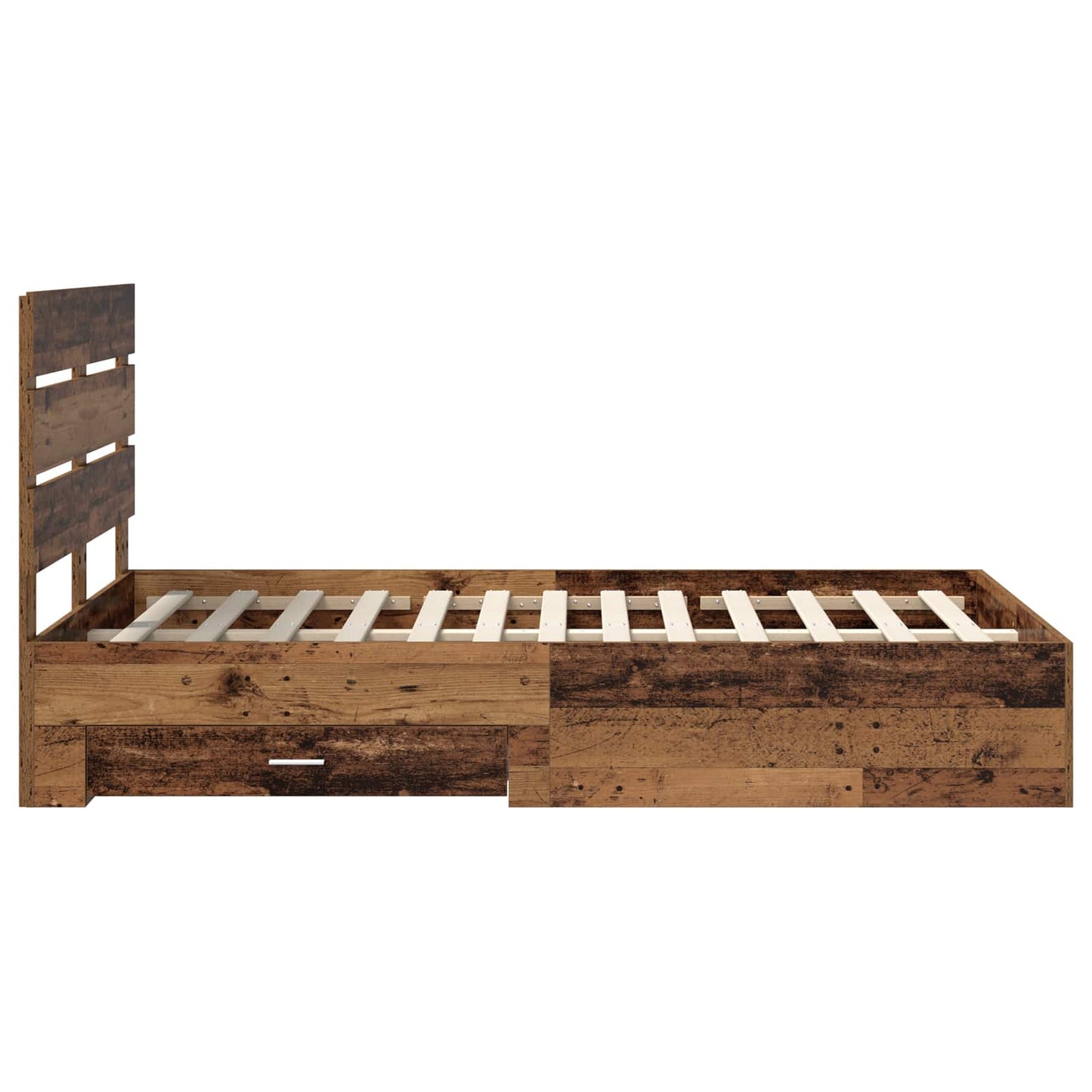 Bedframe met lade met opslag Oudhout 120 x 190 cm Bewerkt hout is nu te koop bij PeponiXL, paradijselijk wonen!