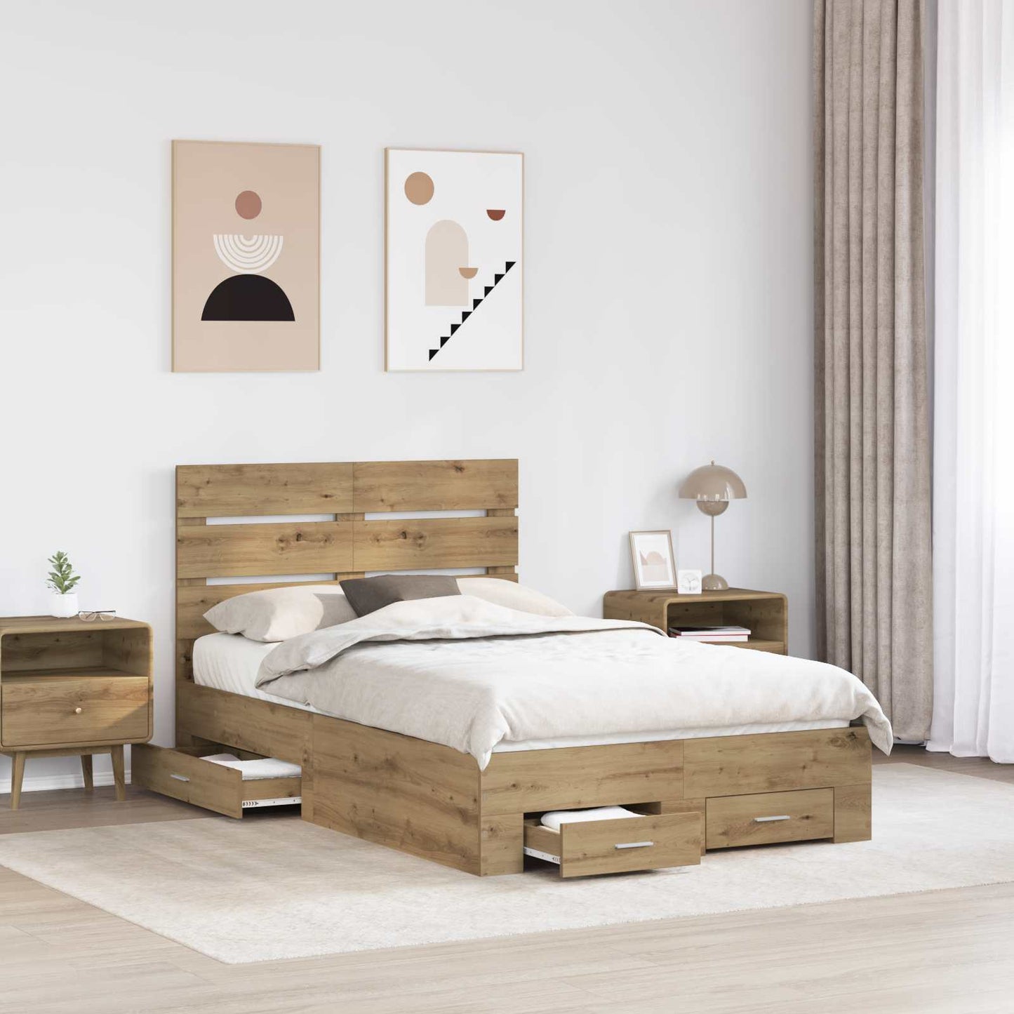 Bedframe met lade Artisan Eiken 120 x 190 cm Bewerkt hout is nu te koop bij PeponiXL, paradijselijk wonen!