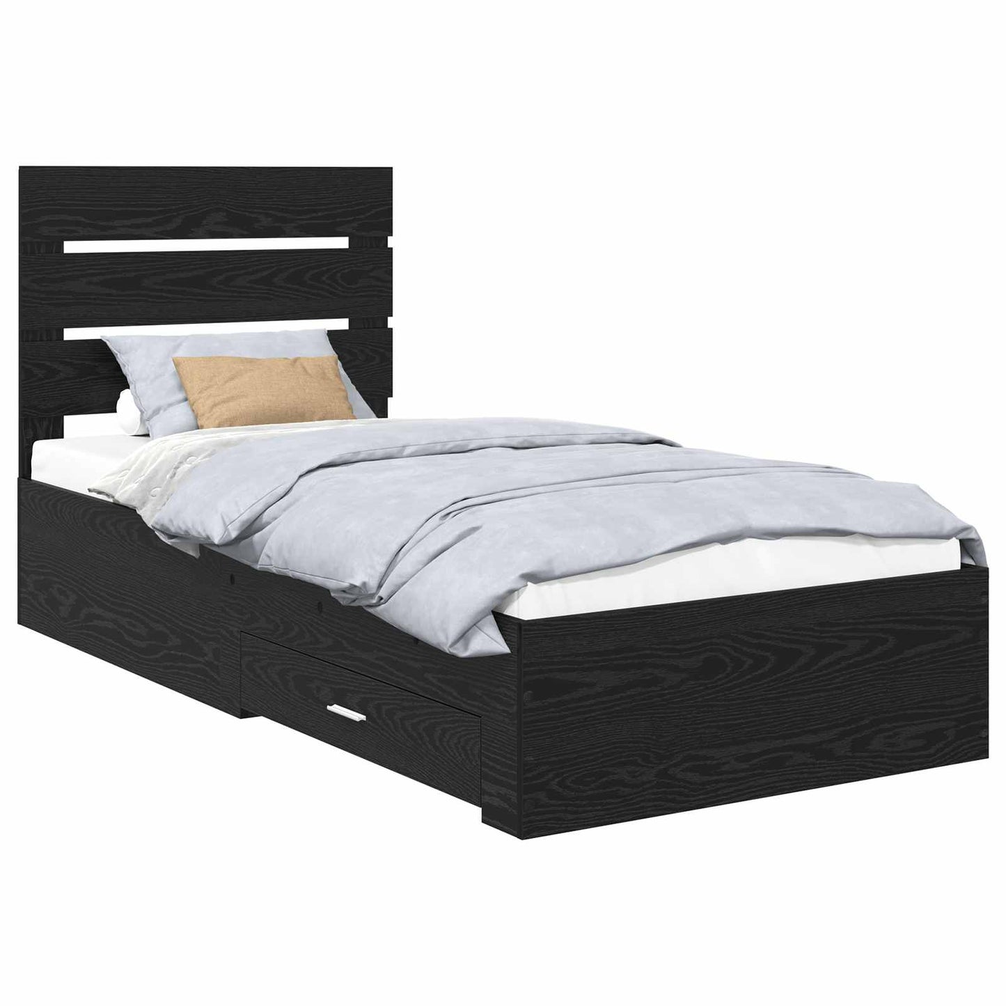 Bedframe met lade Zwart Eiken 100 x 200 cm Bewerkt hout is nu te koop bij PeponiXL, paradijselijk wonen!
