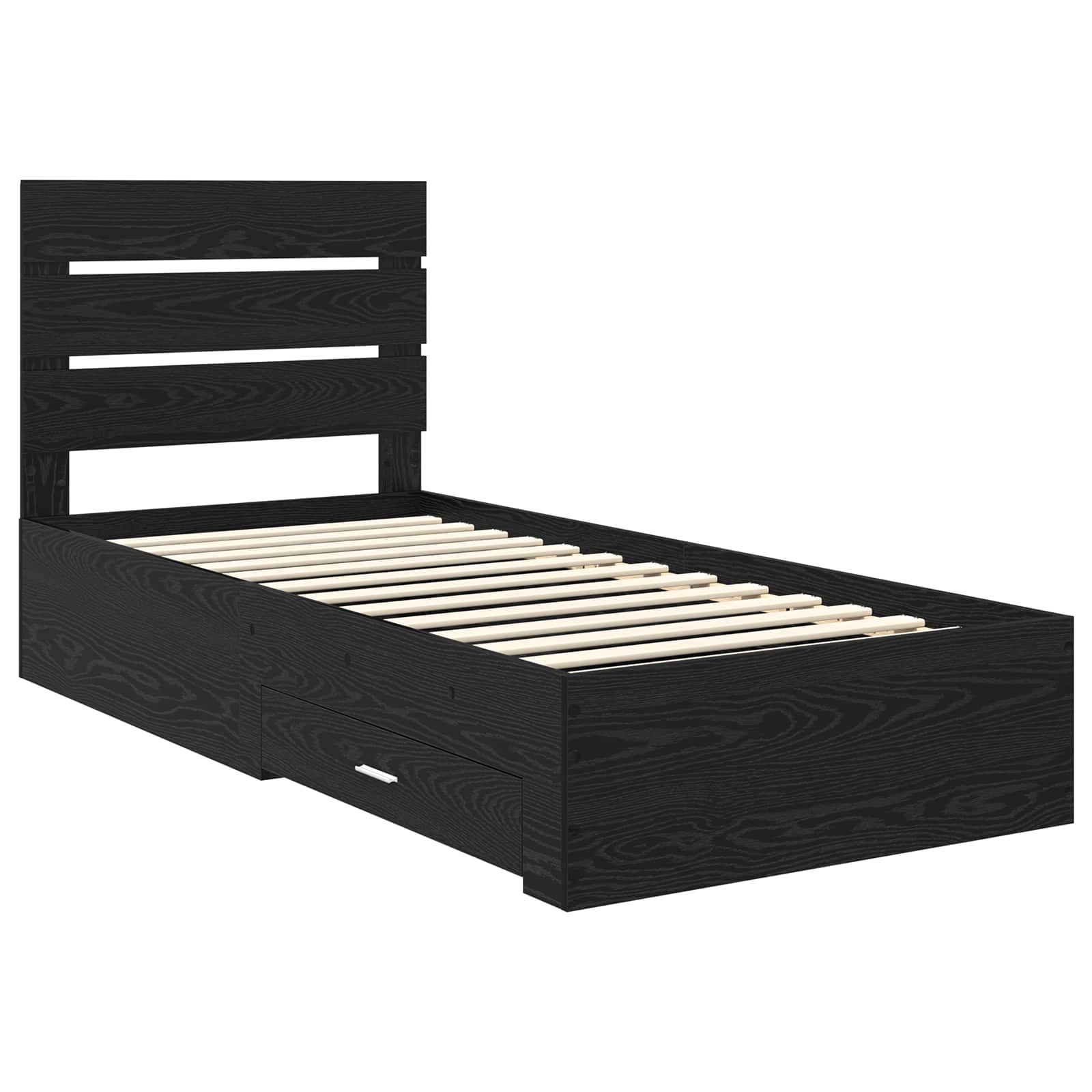 Bedframe met lade Zwart Eiken 100 x 200 cm Bewerkt hout is nu te koop bij PeponiXL, paradijselijk wonen!