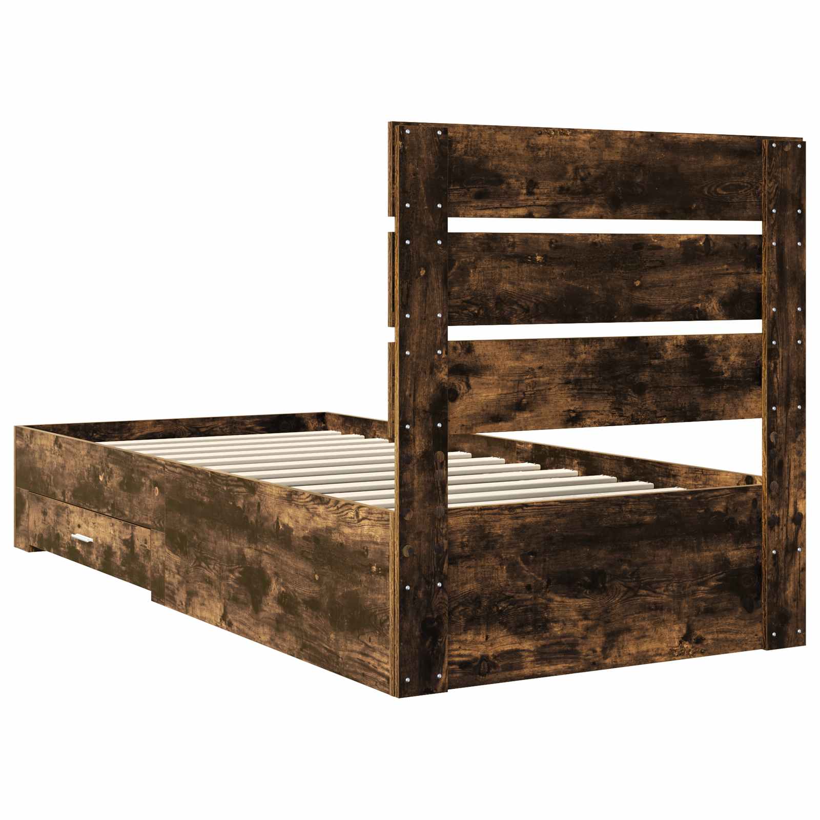 Bedframe met lade Gerookt eiken 100 x 200 cm Bewerkt hout is nu te koop bij PeponiXL, paradijselijk wonen!