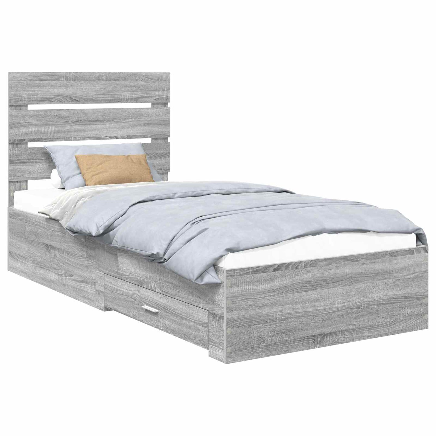 Bedframe met lade Grijs Sonoma 100 x 200 cm Bewerkt hout is nu te koop bij PeponiXL, paradijselijk wonen!
