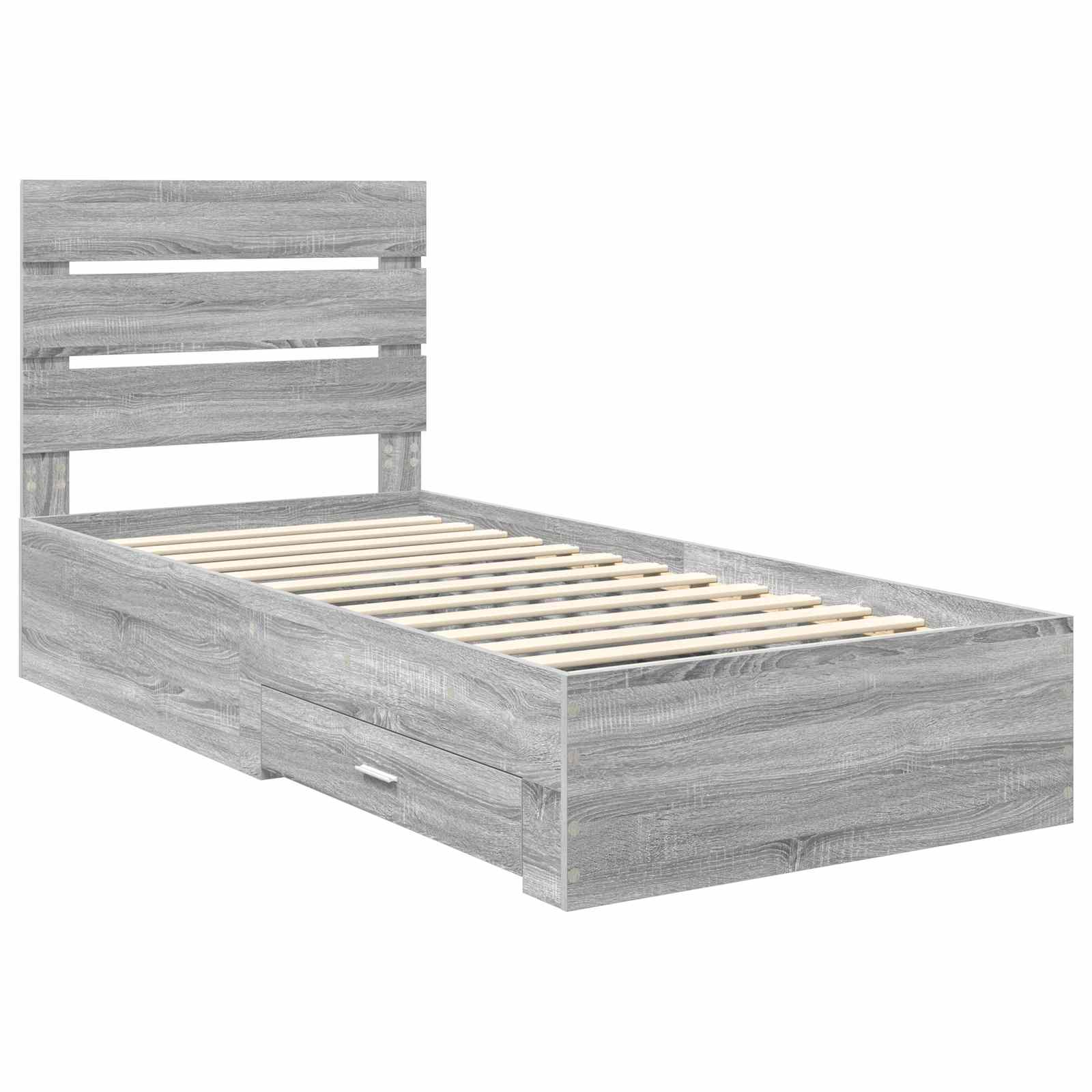 Bedframe met lade Grijs Sonoma 100 x 200 cm Bewerkt hout is nu te koop bij PeponiXL, paradijselijk wonen!