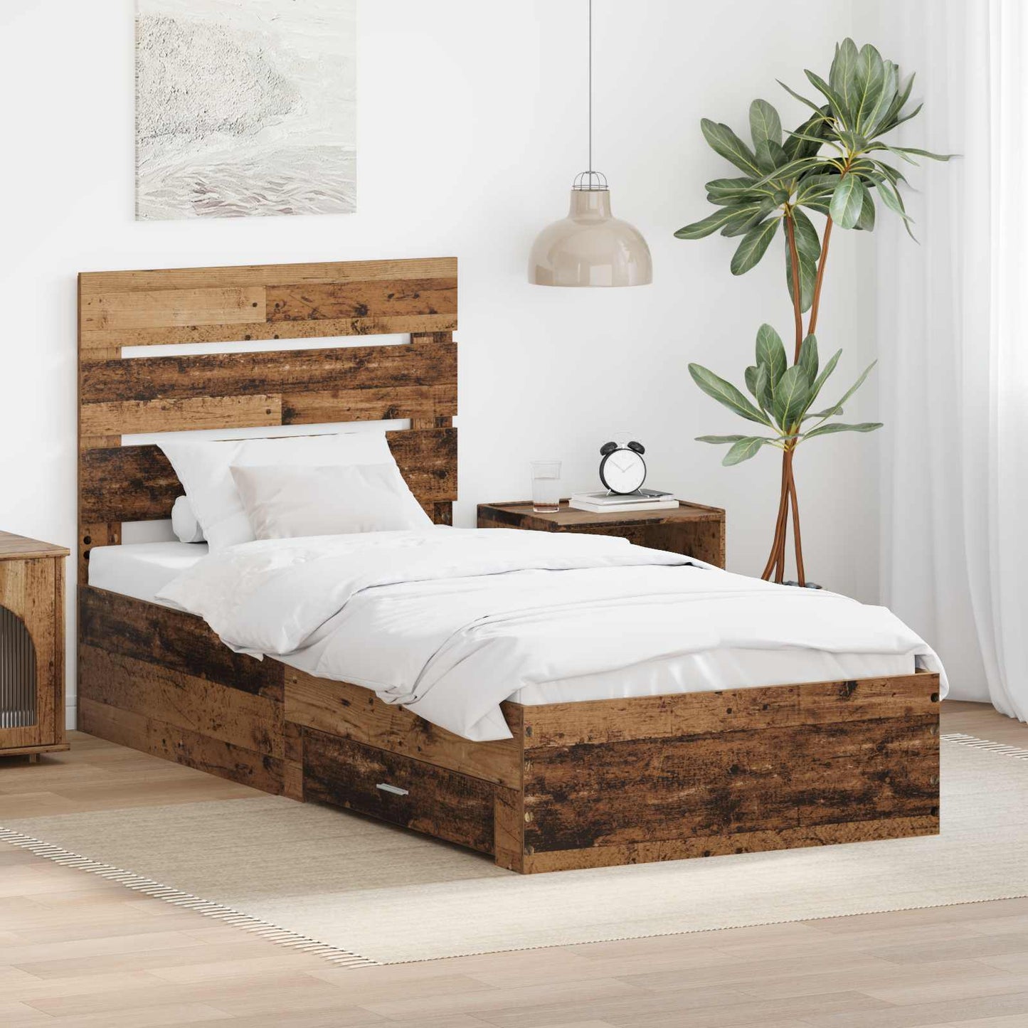 Bedframe met lade met opslag Oudhout 100 x 200 cm Bewerkt hout is nu te koop bij PeponiXL, paradijselijk wonen!