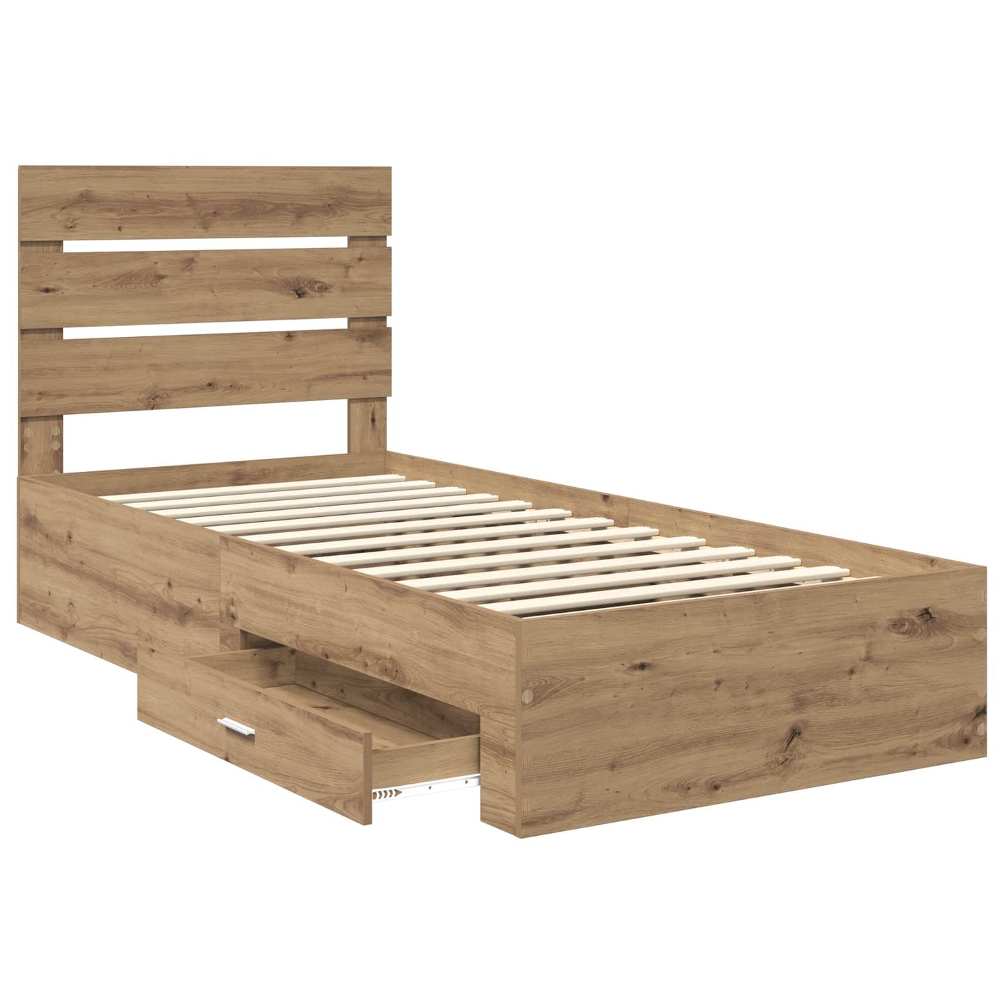 Bedframe met lade Artisan Eiken 100 x 200 cm Bewerkt hout is nu te koop bij PeponiXL, paradijselijk wonen!