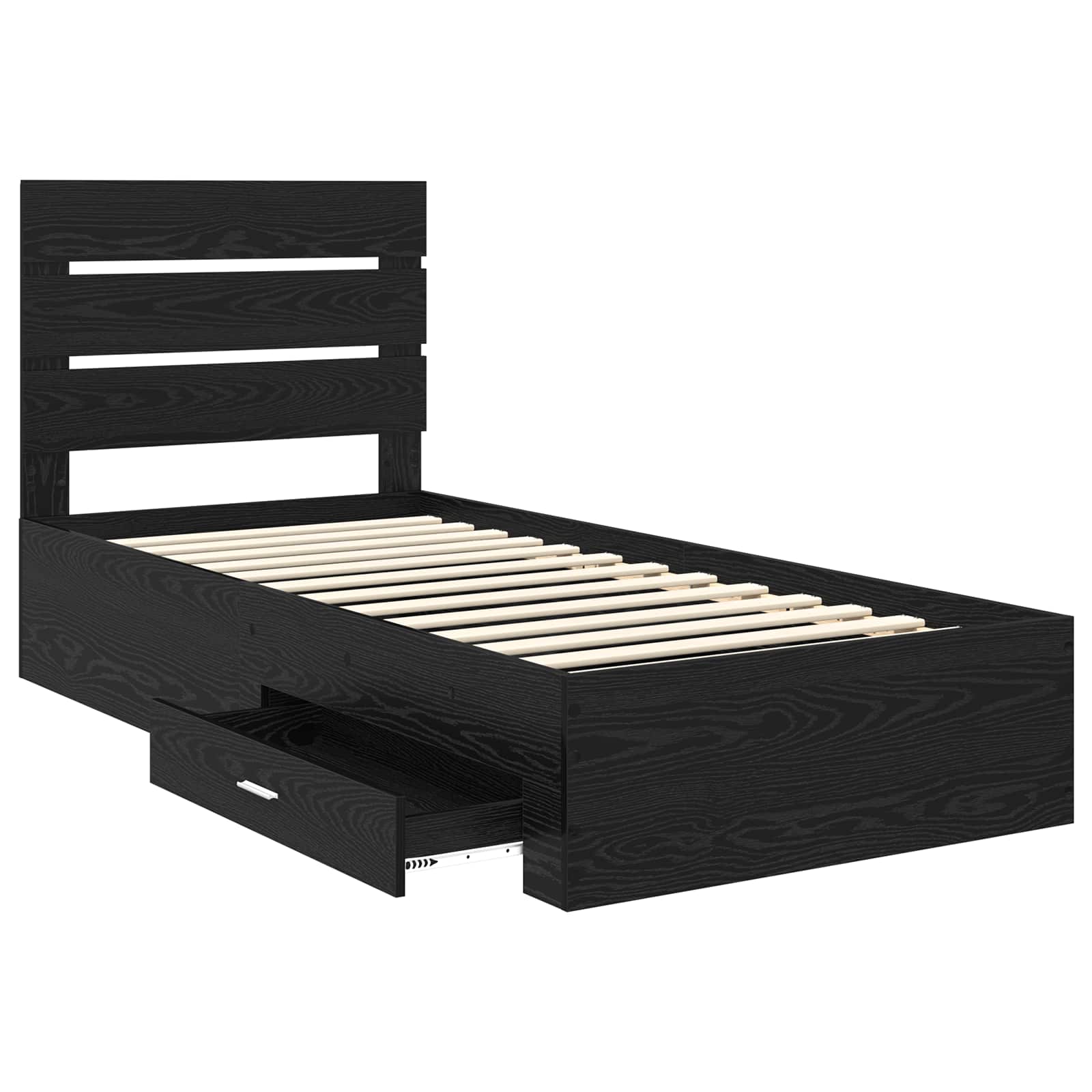 Bedframe met lade Zwart Eiken 90 x 200 cm Bewerkt hout is nu te koop bij PeponiXL, paradijselijk wonen!